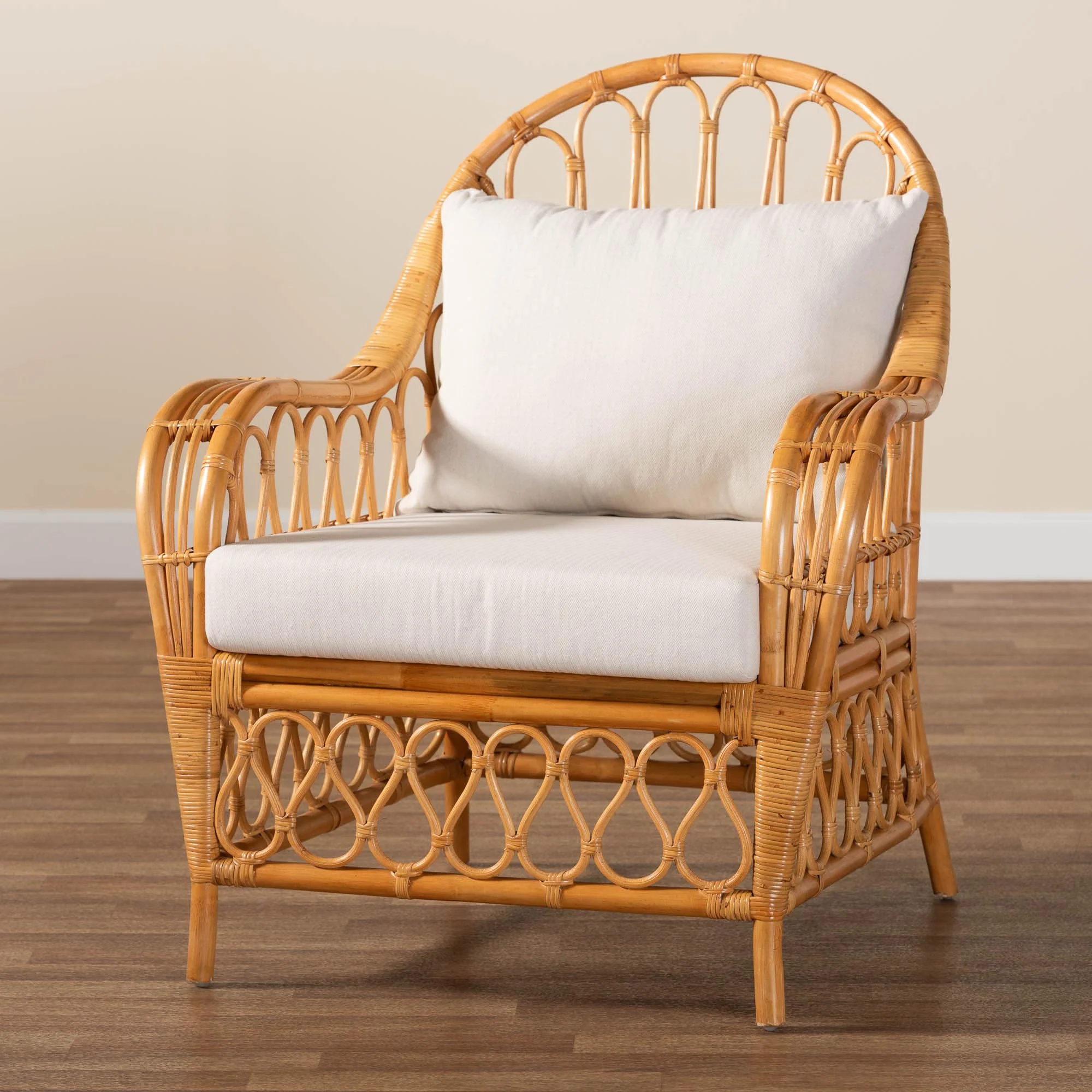 Baxton Studio bali & pari Reina Bohemian Light Honey Rattan Arm Chair - Image 2