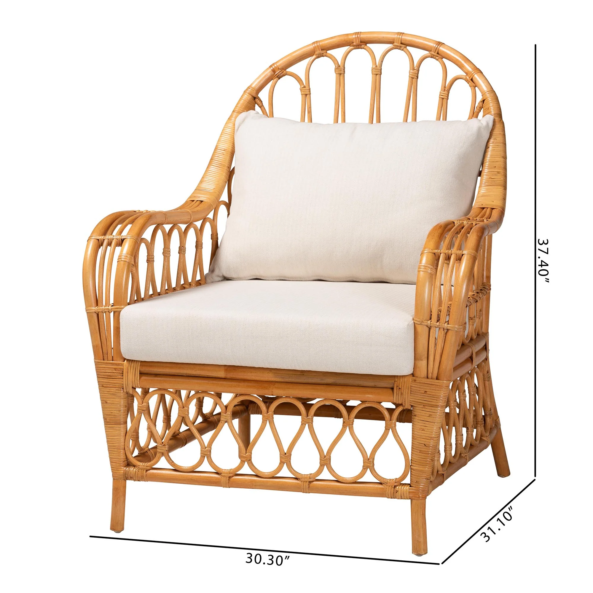 Baxton Studio bali & pari Reina Bohemian Light Honey Rattan Arm Chair - Image 3