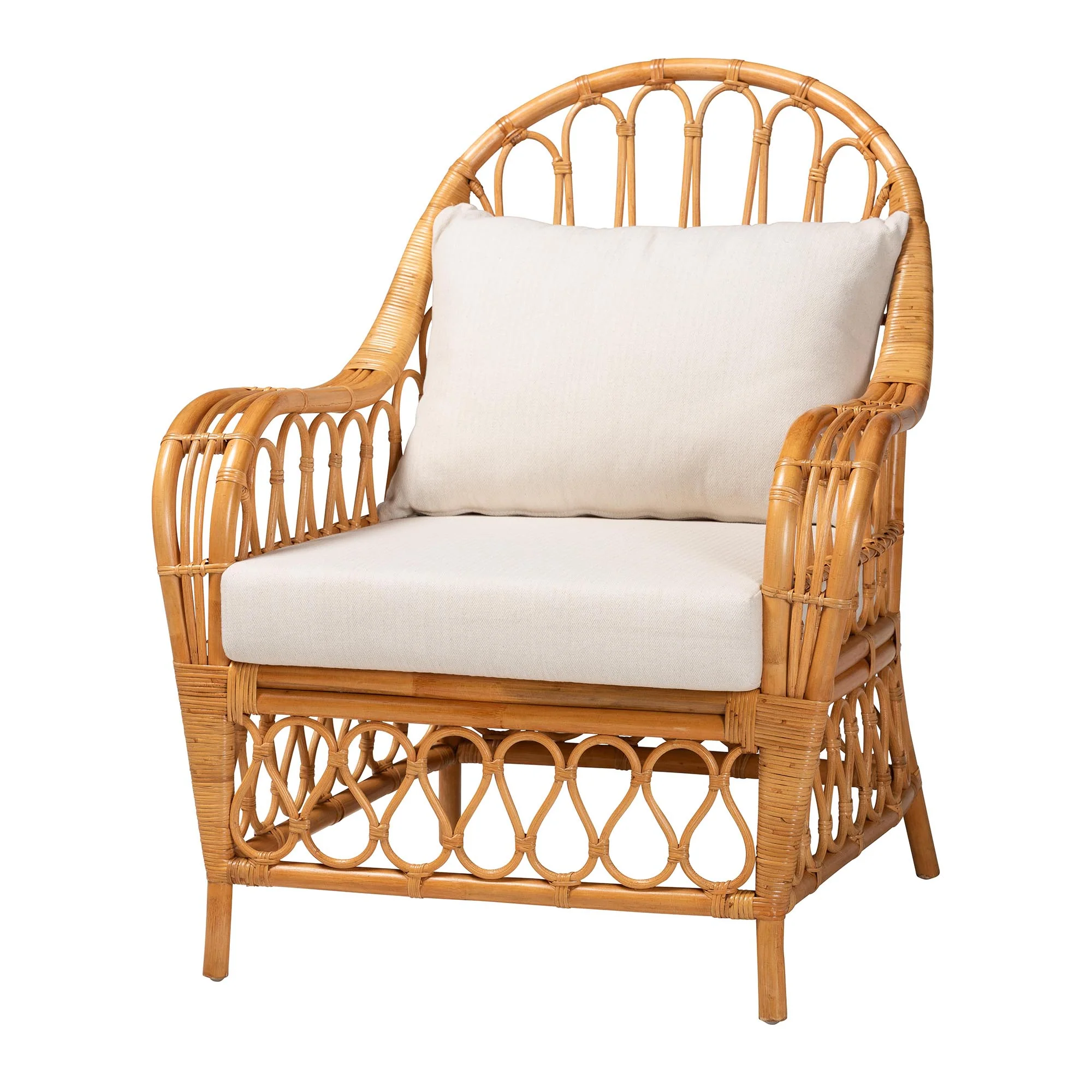 Baxton Studio bali & pari Reina Bohemian Light Honey Rattan Arm Chair - Image 4