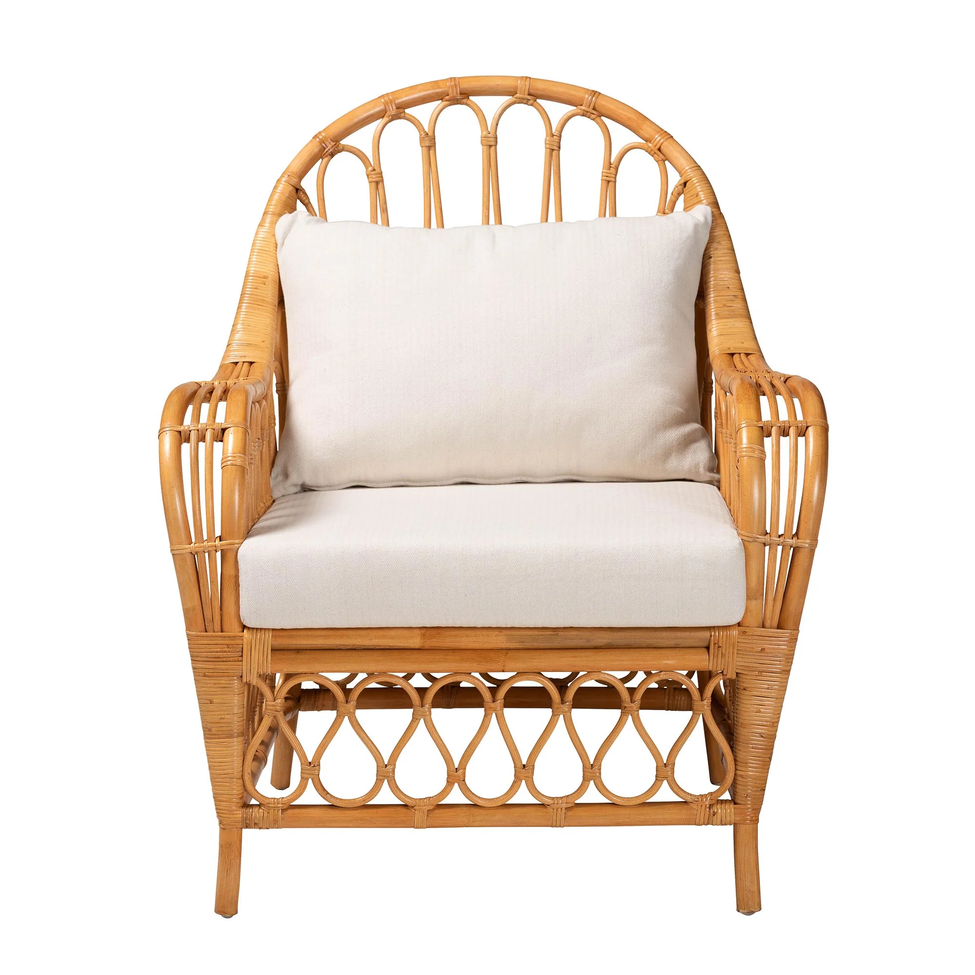 Baxton Studio bali & pari Reina Bohemian Light Honey Rattan Arm Chair - Image 5