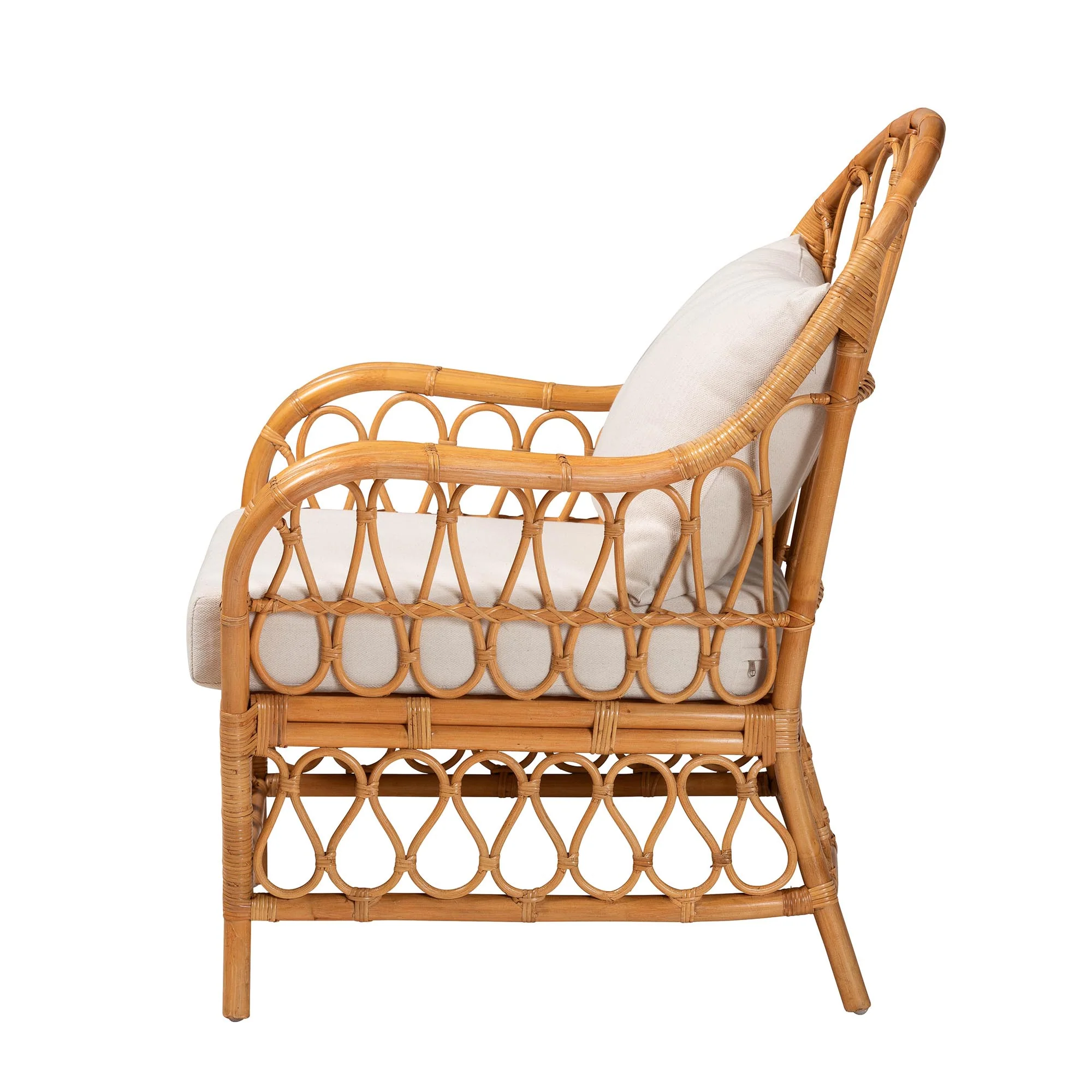 Baxton Studio bali & pari Reina Bohemian Light Honey Rattan Arm Chair - Image 6