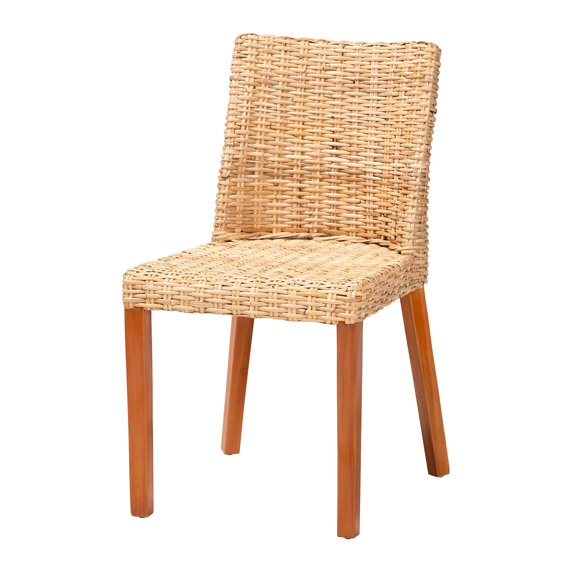 Baxton Studio bali & pari Rowen Bohemian Light Honey Kubu Rattan and Mahogany Wood Dining Chair - Image 2