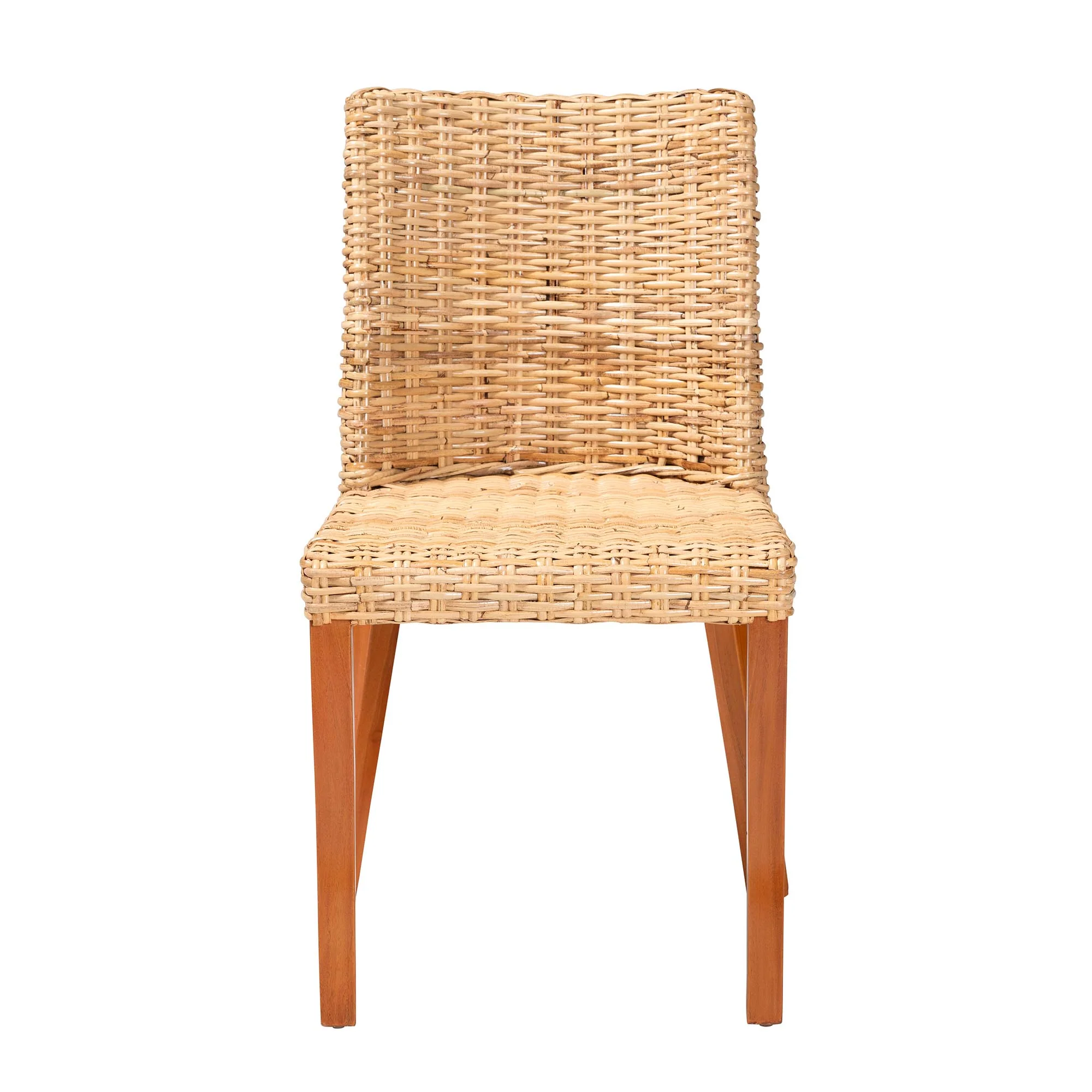 Baxton Studio bali & pari Rowen Bohemian Light Honey Kubu Rattan and Mahogany Wood Dining Chair - Image 3