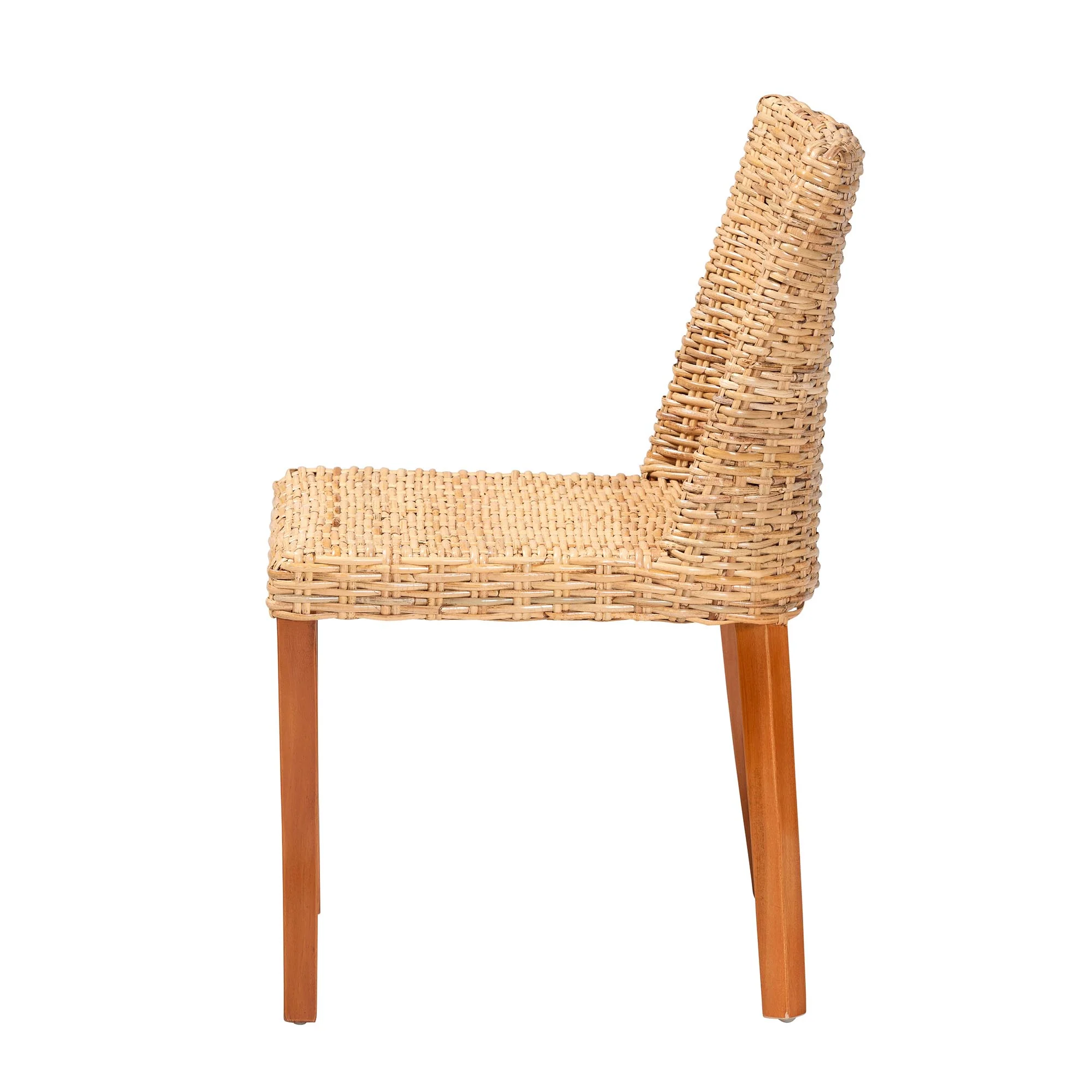 Baxton Studio bali & pari Rowen Bohemian Light Honey Kubu Rattan and Mahogany Wood Dining Chair - Image 4
