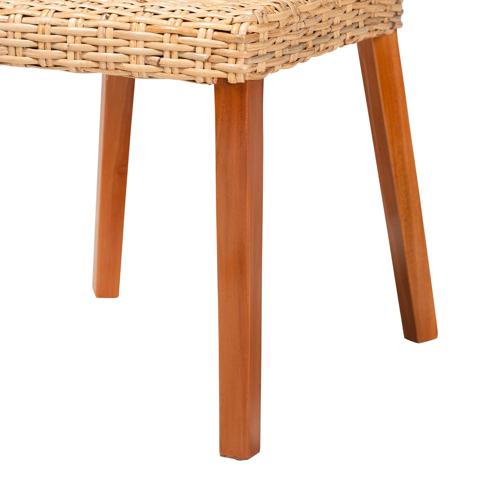 Baxton Studio bali & pari Rowen Bohemian Light Honey Kubu Rattan and Mahogany Wood Dining Chair - Image 7