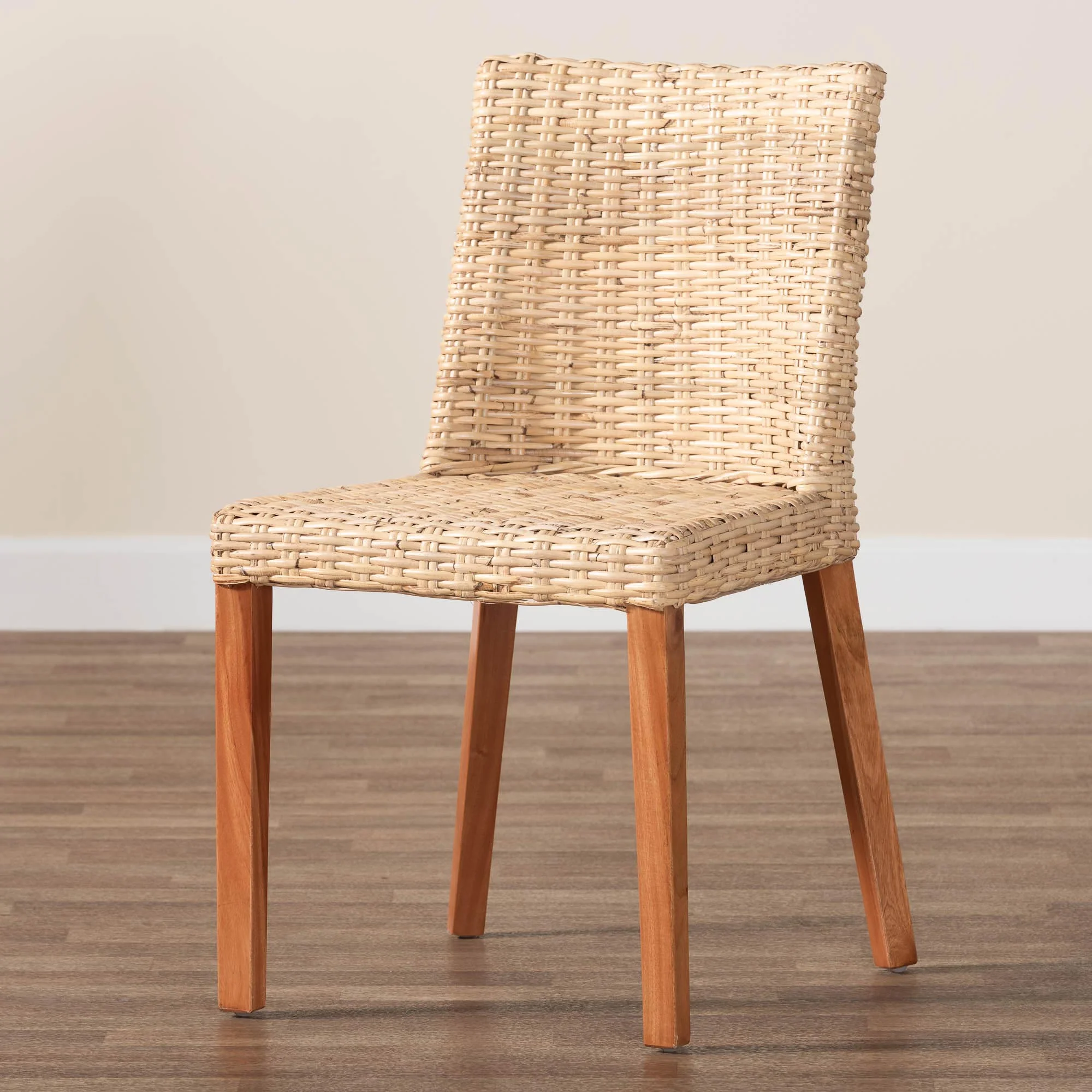 Baxton Studio bali & pari Rowen Bohemian Light Honey Kubu Rattan and Mahogany Wood Dining Chair - Image 9