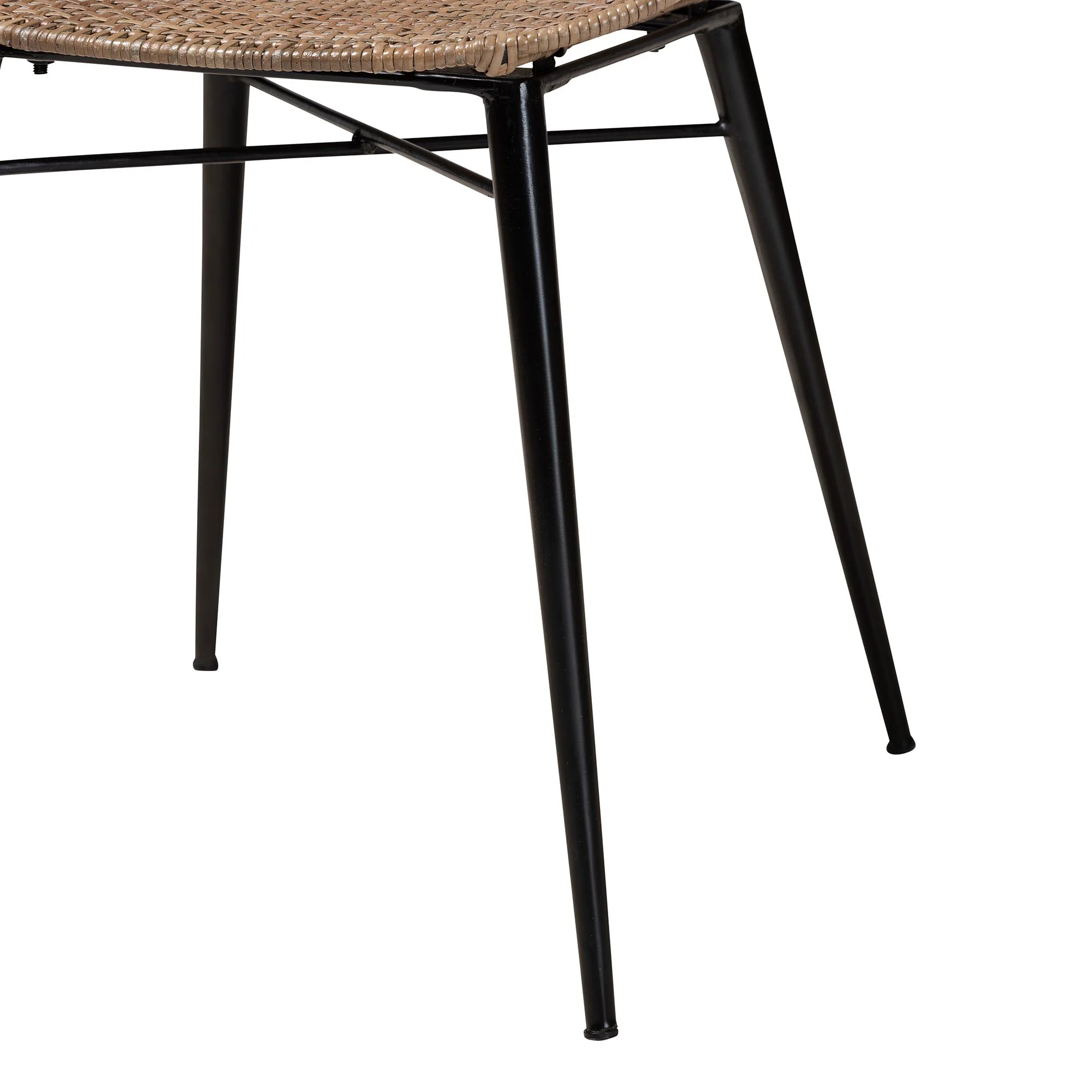 Baxton Studio bali & pari Sabelle Japandi Greywashed Rattan and Black Metal 2-Piece Dining Chair Set - Image 6
