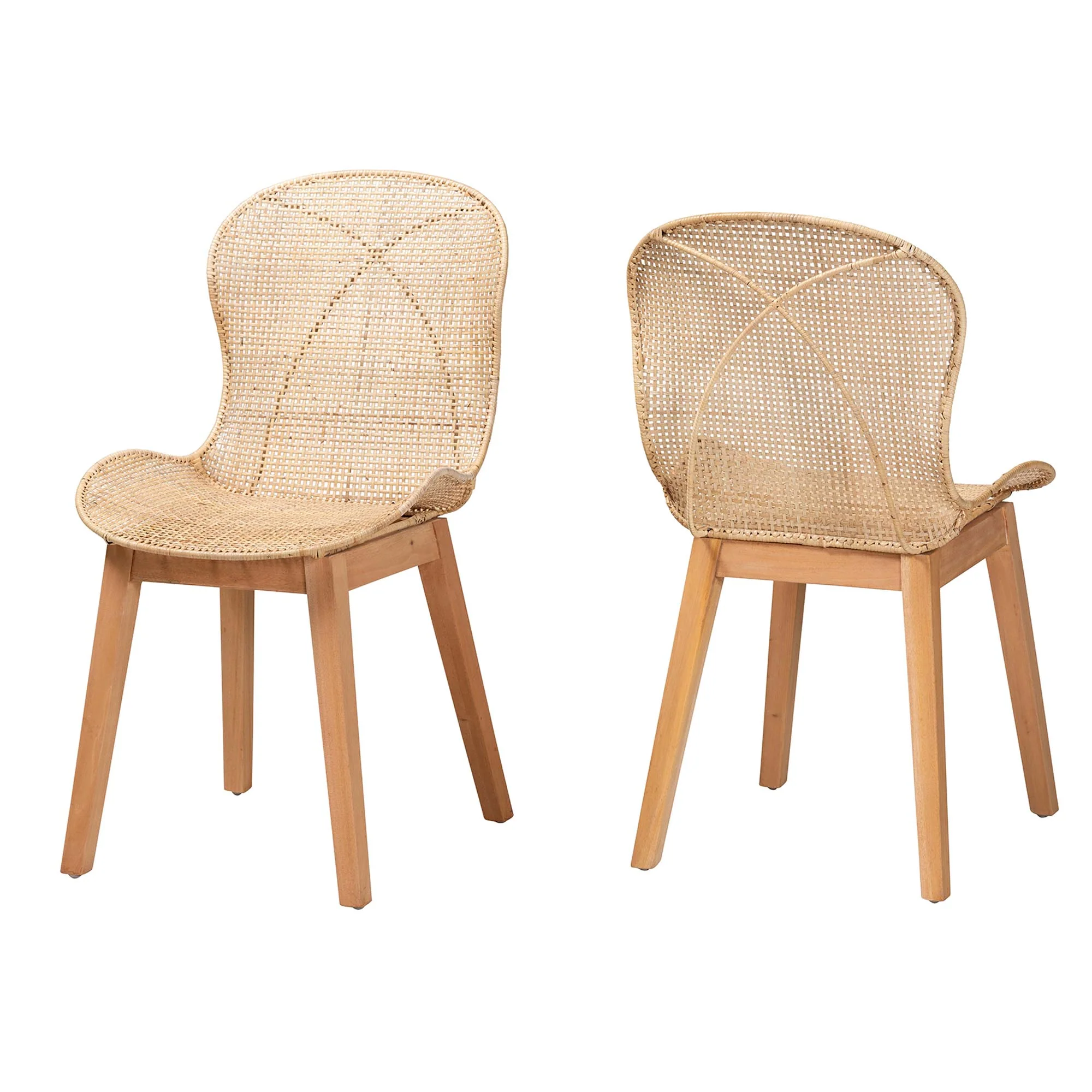 Baxton Studio bali & pari Sabelle Japandi Natural Brown Mahogany and Rattan 2-Piece Dining Chair Set - Image 2