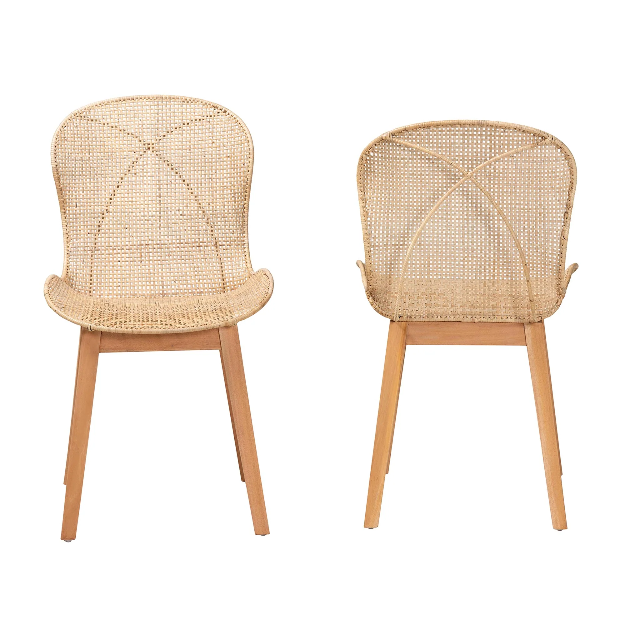 Baxton Studio bali & pari Sabelle Japandi Natural Brown Mahogany and Rattan 2-Piece Dining Chair Set - Image 3
