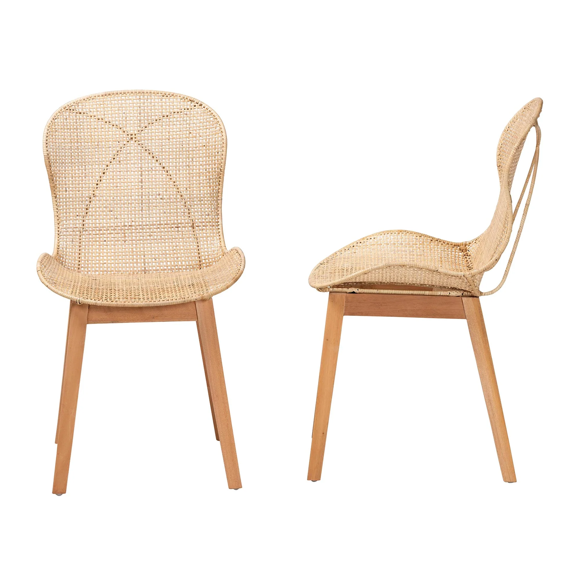 Baxton Studio bali & pari Sabelle Japandi Natural Brown Mahogany and Rattan 2-Piece Dining Chair Set - Image 4