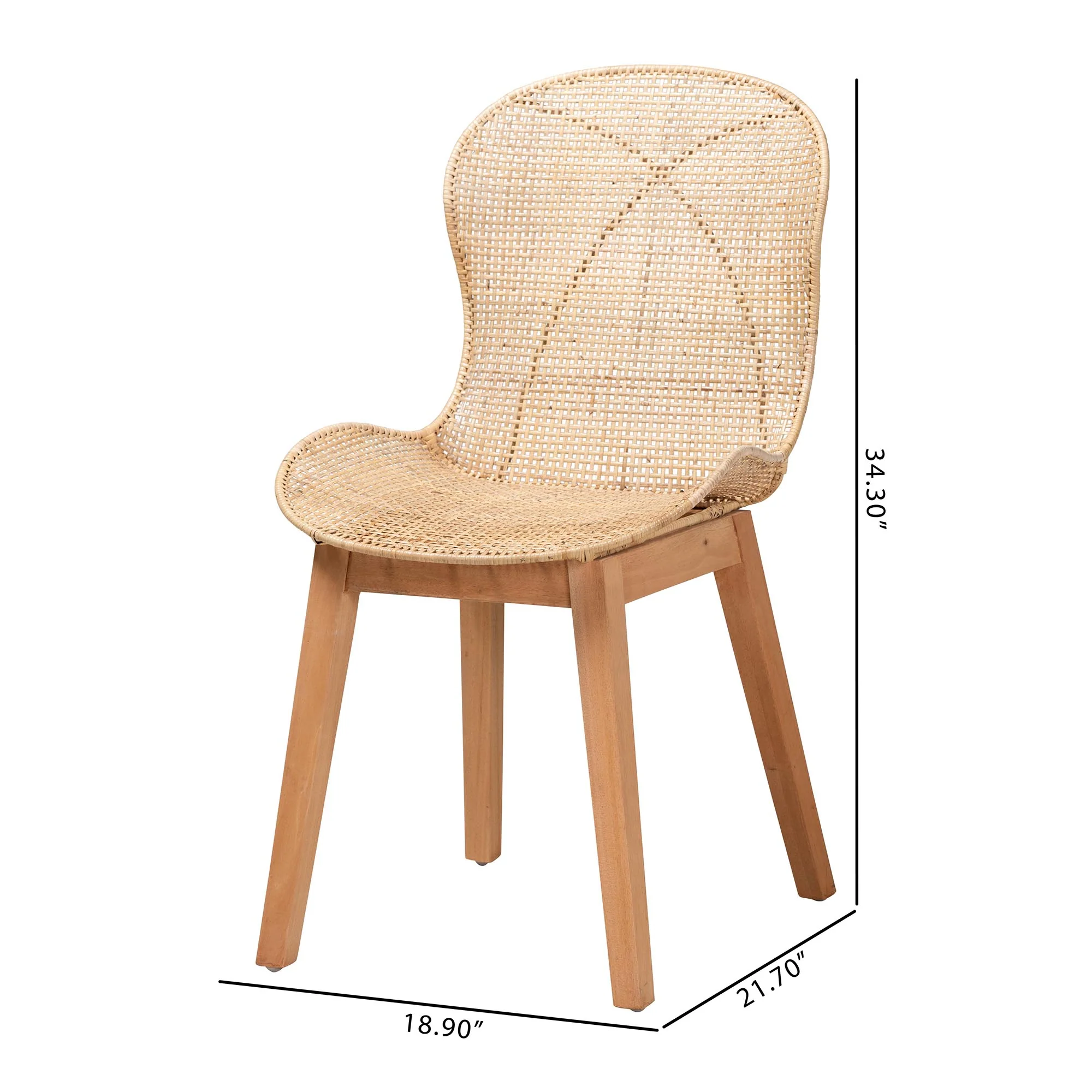 Baxton Studio bali & pari Sabelle Japandi Natural Brown Mahogany and Rattan 2-Piece Dining Chair Set - Image 8
