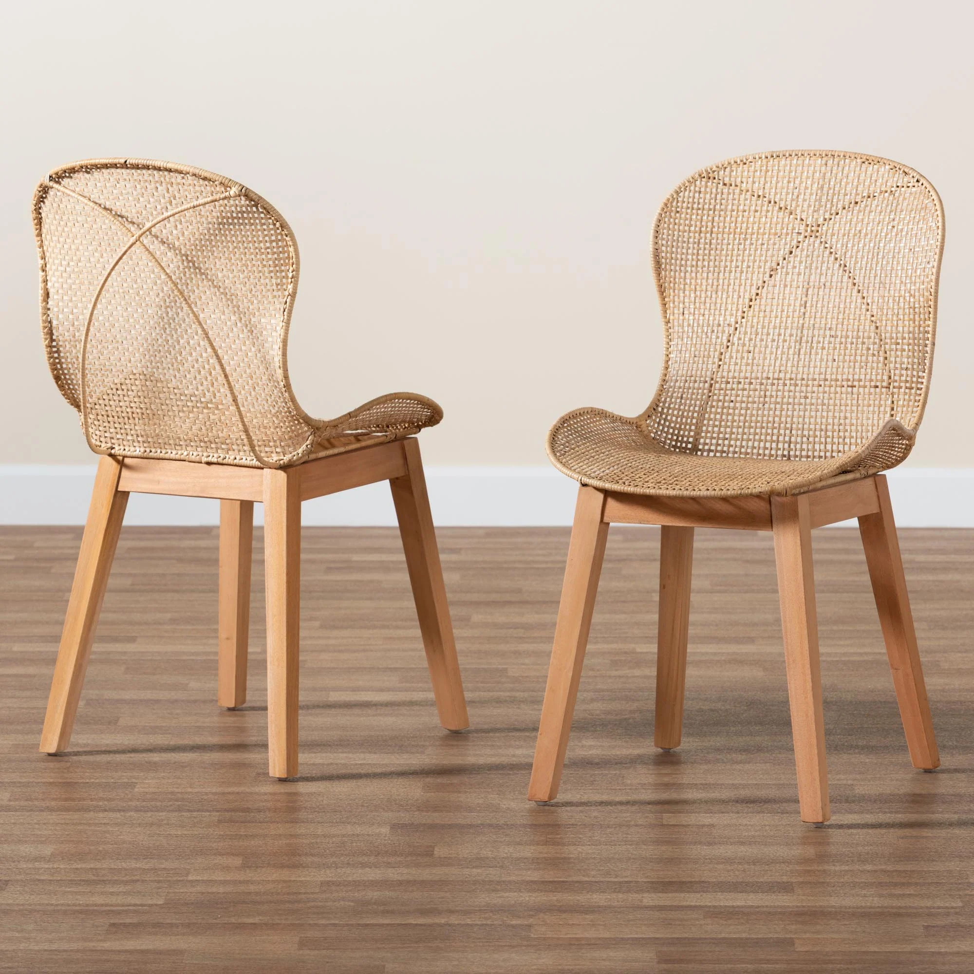 Baxton Studio bali & pari Sabelle Japandi Natural Brown Mahogany and Rattan 2-Piece Dining Chair Set - Image 9