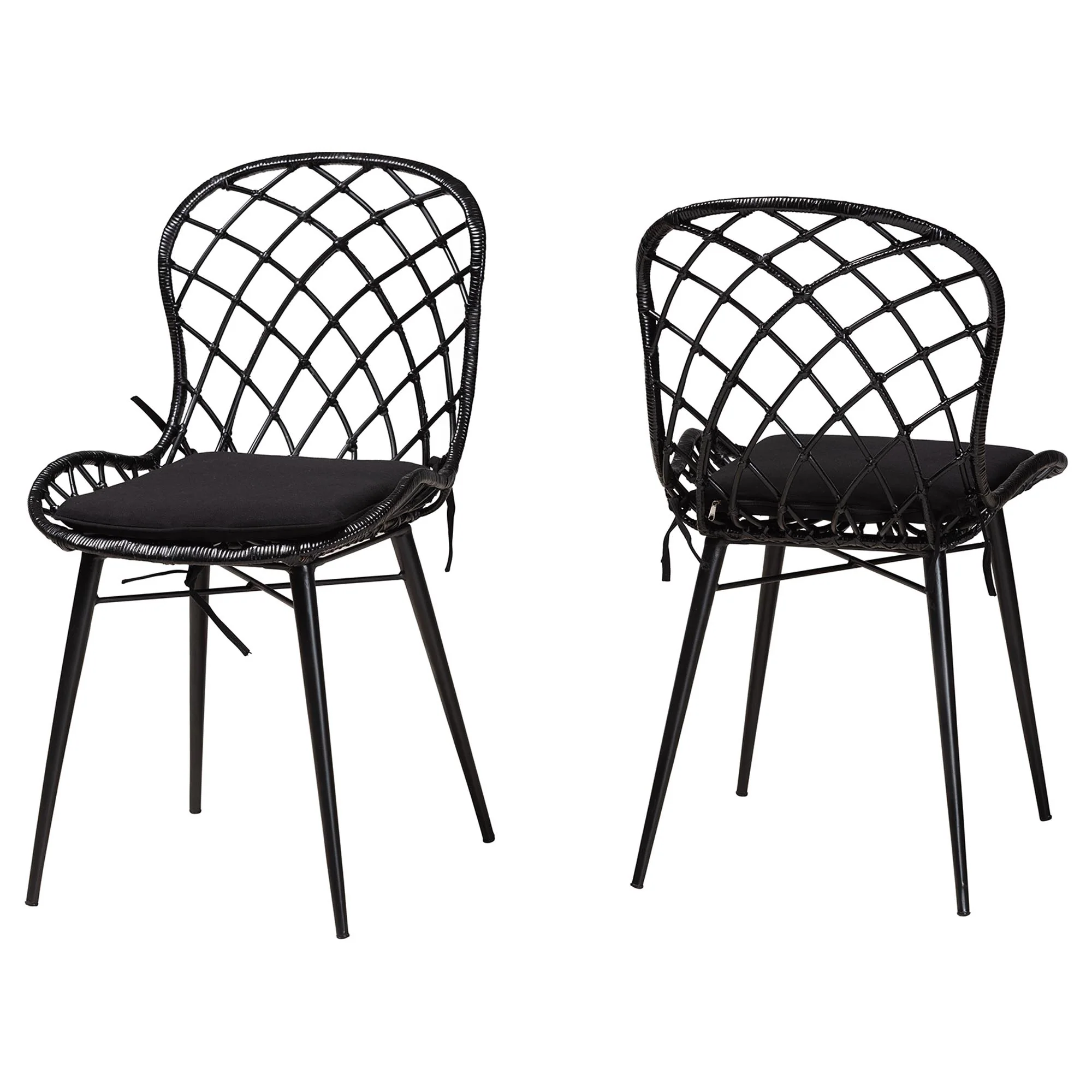 Baxton Studio bali & pari Sabelle Modern Bohemian Black Finished Rattan and Metal 2-Piece Dining Chair Set - Image 2