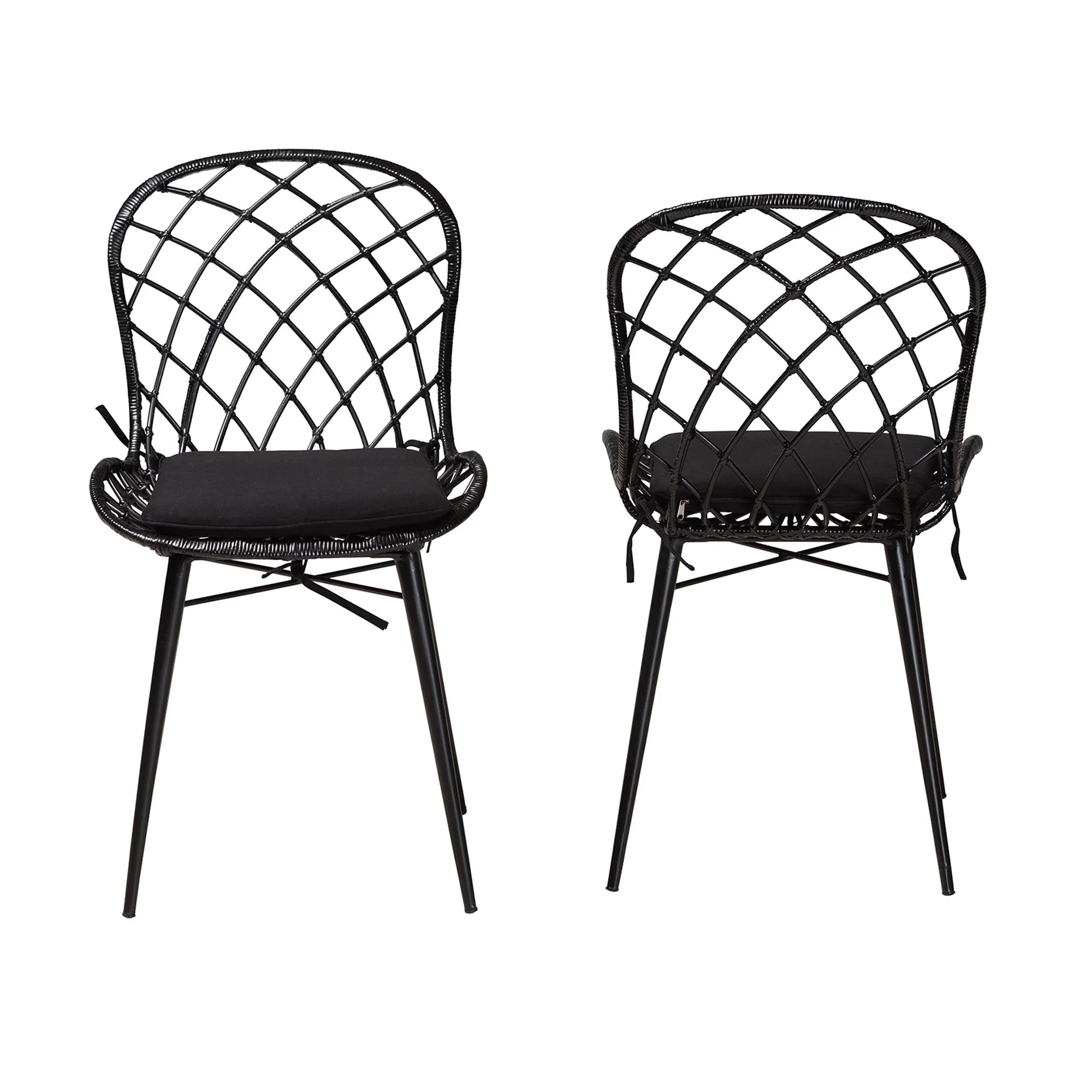 Baxton Studio bali & pari Sabelle Modern Bohemian Black Finished Rattan and Metal 2-Piece Dining Chair Set - Image 3