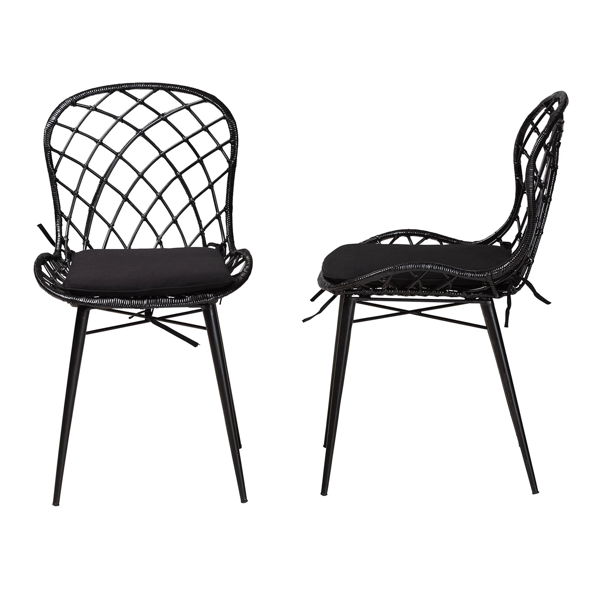 Baxton Studio bali & pari Sabelle Modern Bohemian Black Finished Rattan and Metal 2-Piece Dining Chair Set - Image 4
