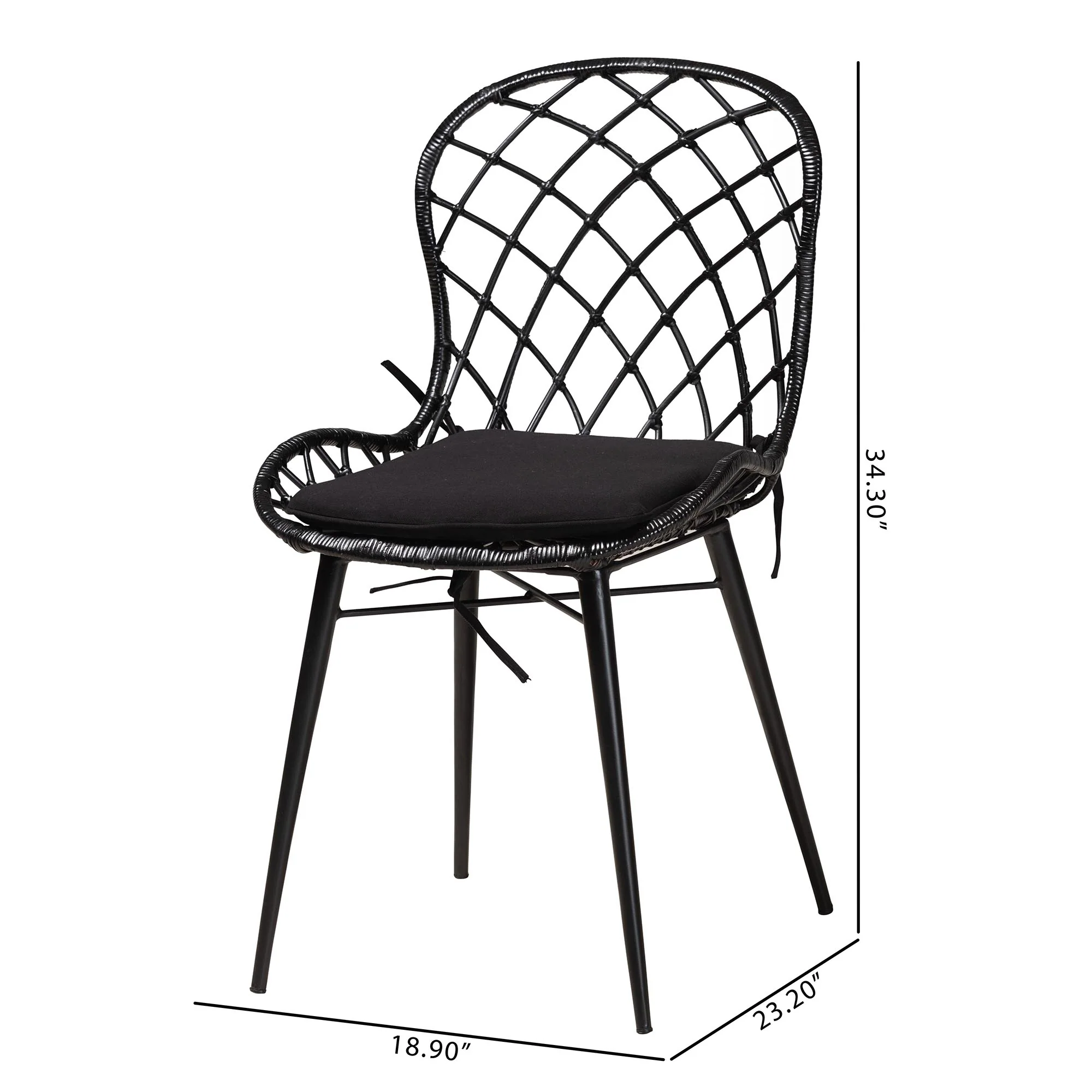 Baxton Studio bali & pari Sabelle Modern Bohemian Black Finished Rattan and Metal 2-Piece Dining Chair Set - Image 8