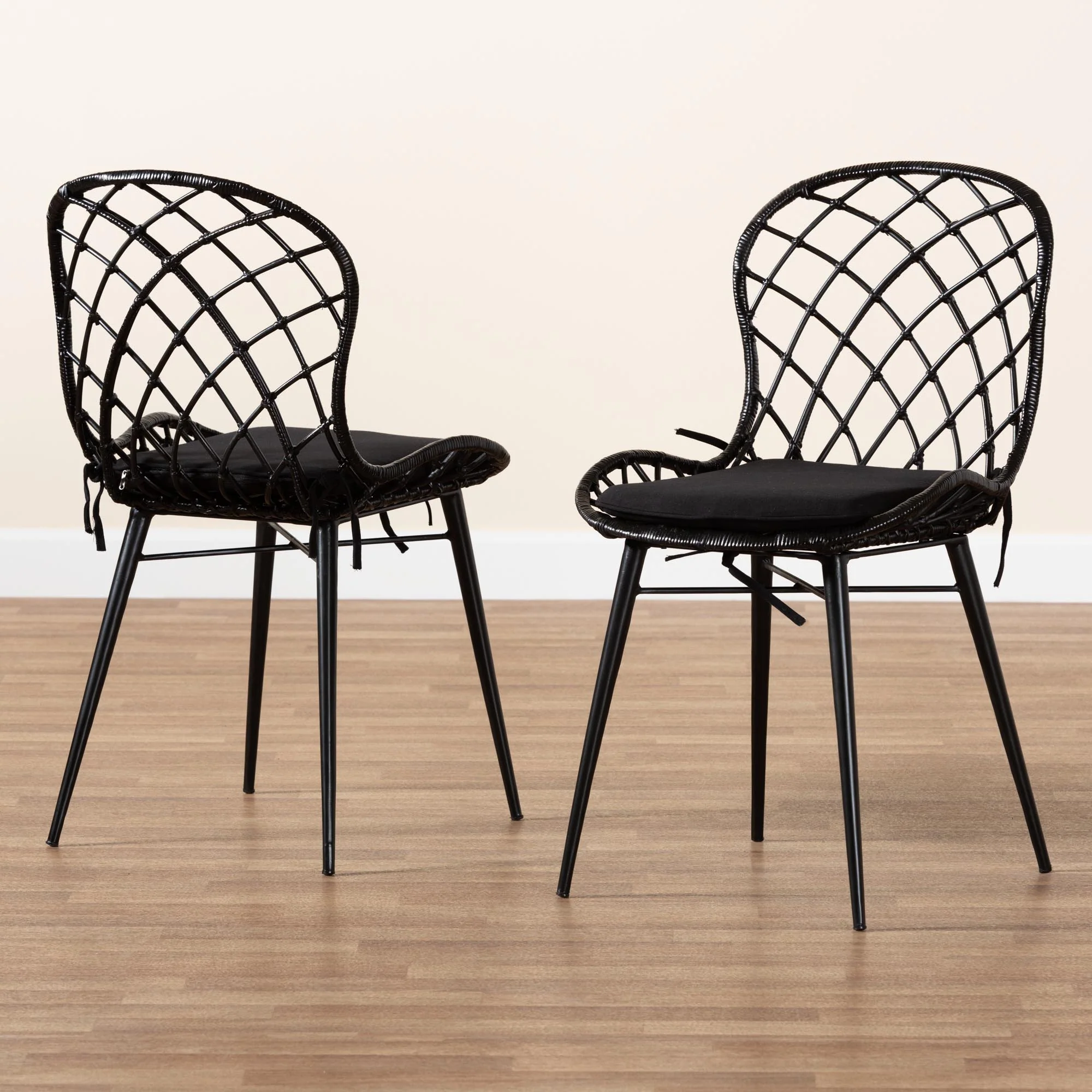 Baxton Studio bali & pari Sabelle Modern Bohemian Black Finished Rattan and Metal 2-Piece Dining Chair Set - Image 9