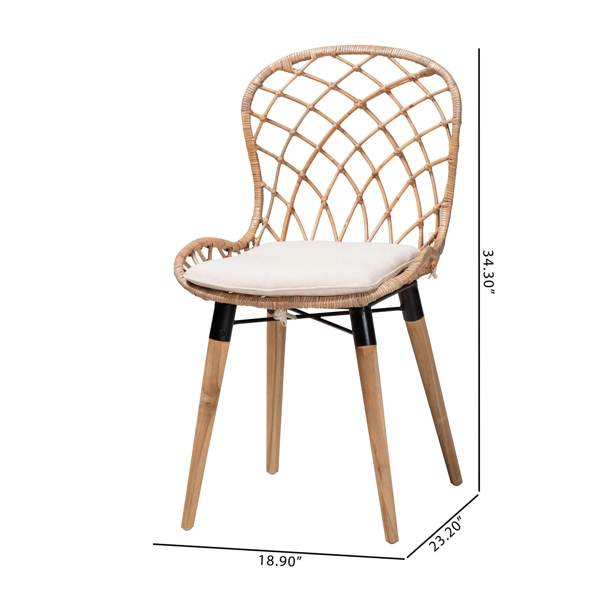 Baxton Studio bali & pari Sabelle Modern Bohemian Natural Brown Finished Teak Wood and Greywashed Rattan 2-Piece Dining Chair Set - Image 3