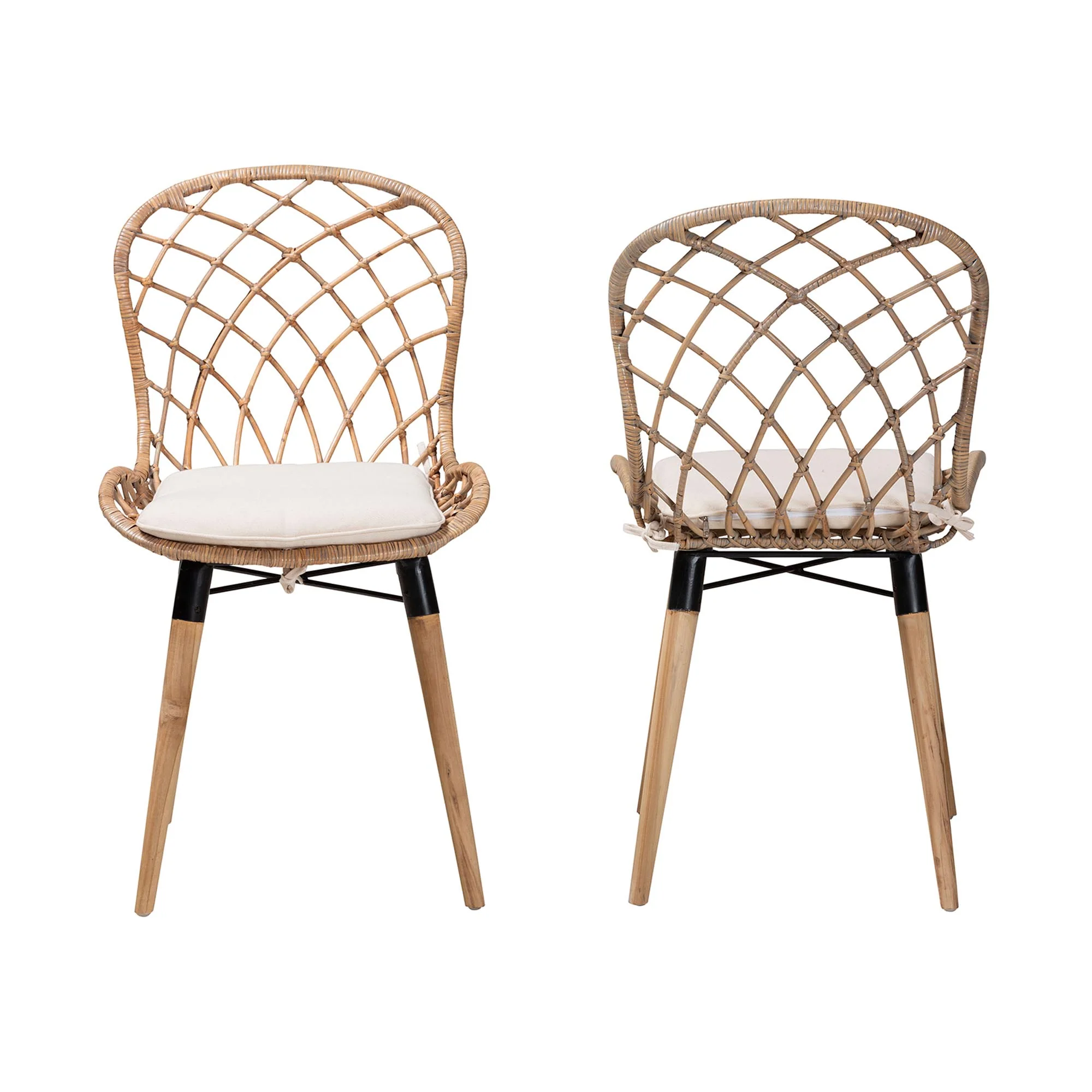 Baxton Studio bali & pari Sabelle Modern Bohemian Natural Brown Finished Teak Wood and Greywashed Rattan 2-Piece Dining Chair Set - Image 5