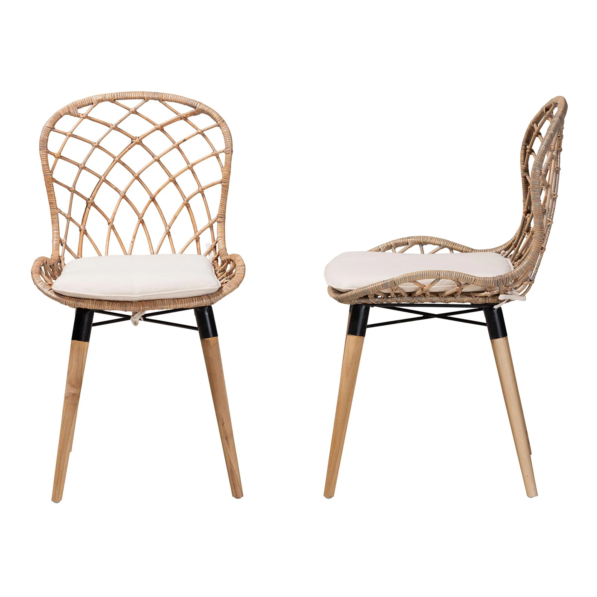 Baxton Studio bali & pari Sabelle Modern Bohemian Natural Brown Finished Teak Wood and Greywashed Rattan 2-Piece Dining Chair Set - Image 6