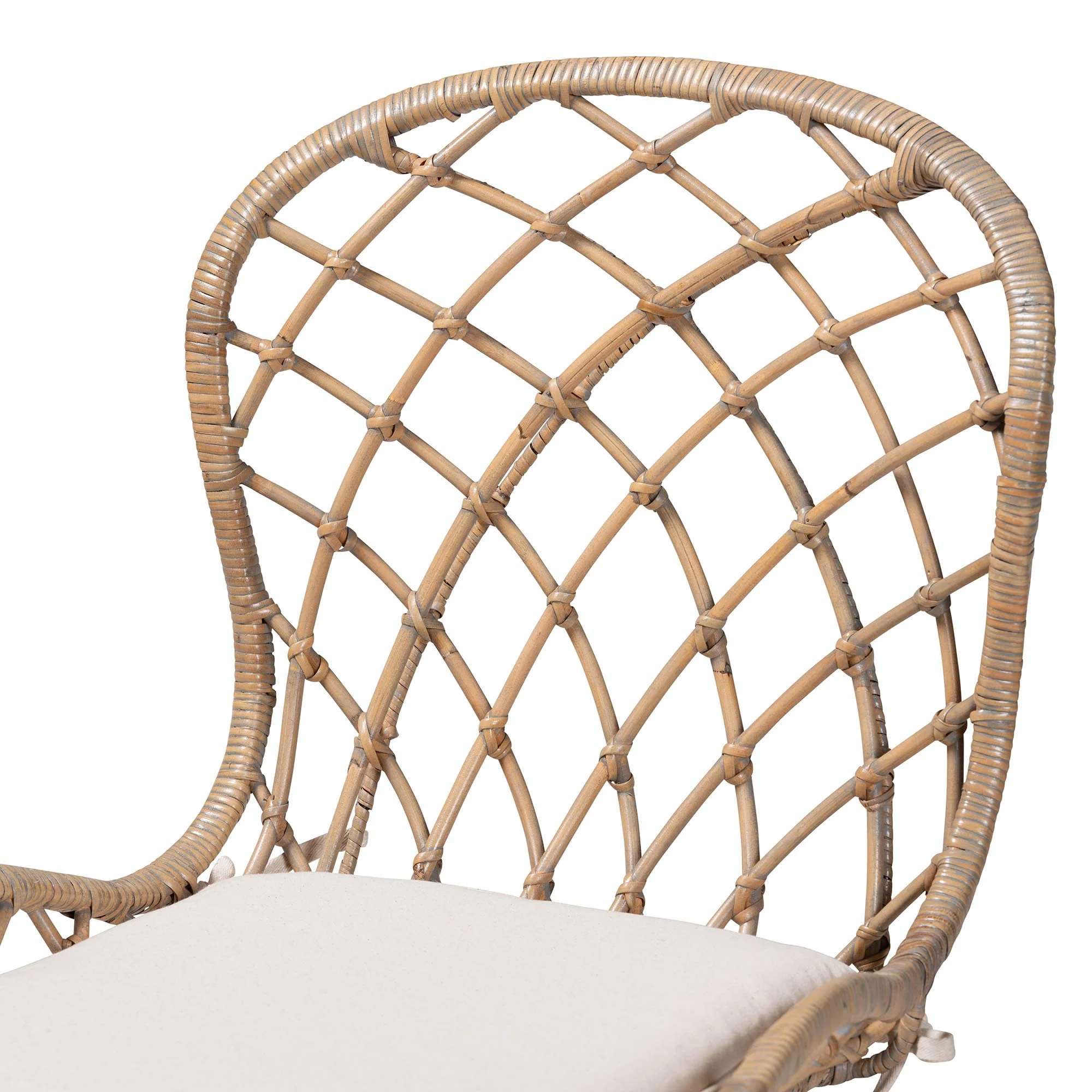 Baxton Studio bali & pari Sabelle Modern Bohemian Natural Brown Finished Teak Wood and Greywashed Rattan 2-Piece Dining Chair Set - Image 7
