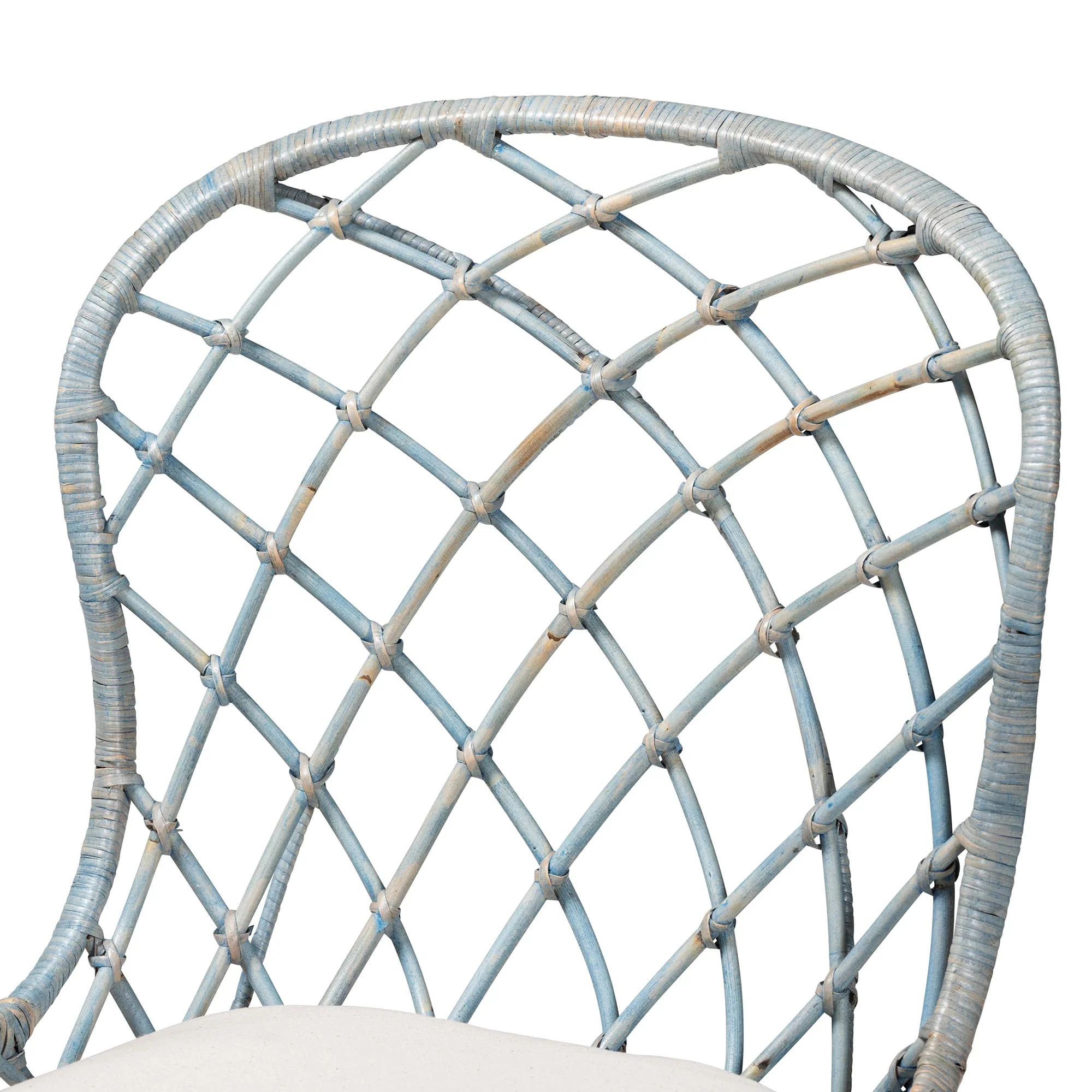 Baxton Studio bali & pari Sabelle Modern Bohemian Natural Brown Finished Teak Wood and Light Blue Rattan 2-Piece Dining Chair Set - Image 5