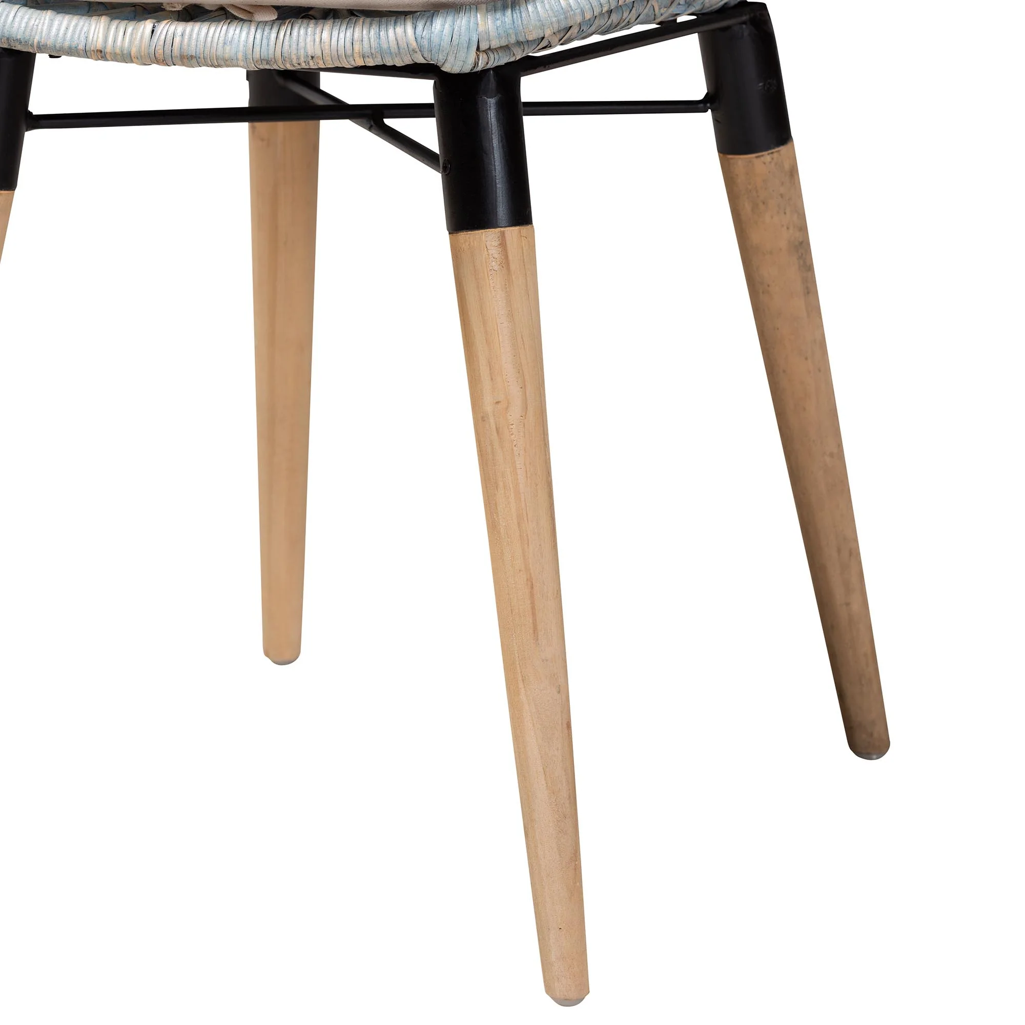Baxton Studio bali & pari Sabelle Modern Bohemian Natural Brown Finished Teak Wood and Light Blue Rattan 2-Piece Dining Chair Set - Image 6