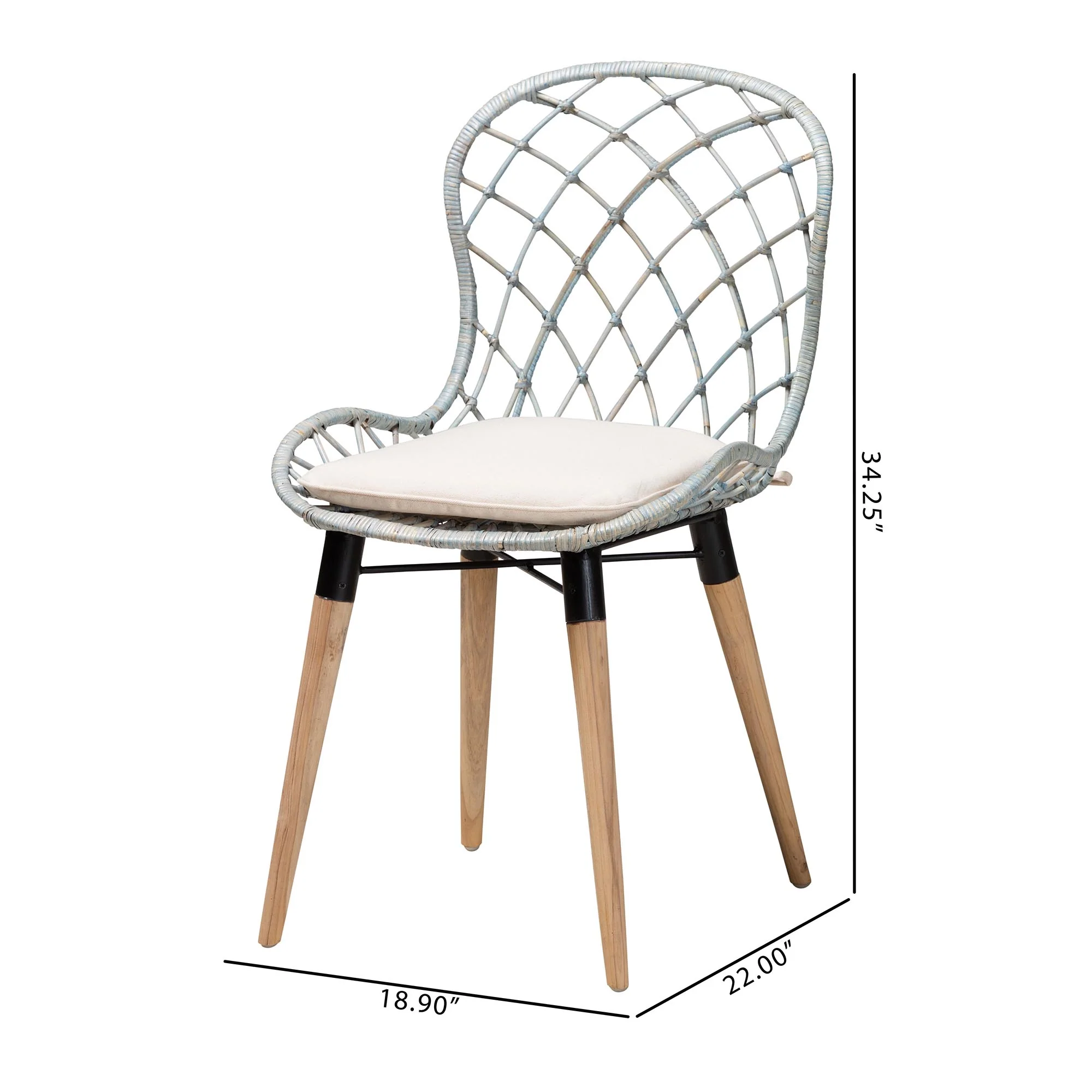 Baxton Studio bali & pari Sabelle Modern Bohemian Natural Brown Finished Teak Wood and Light Blue Rattan 2-Piece Dining Chair Set - Image 8