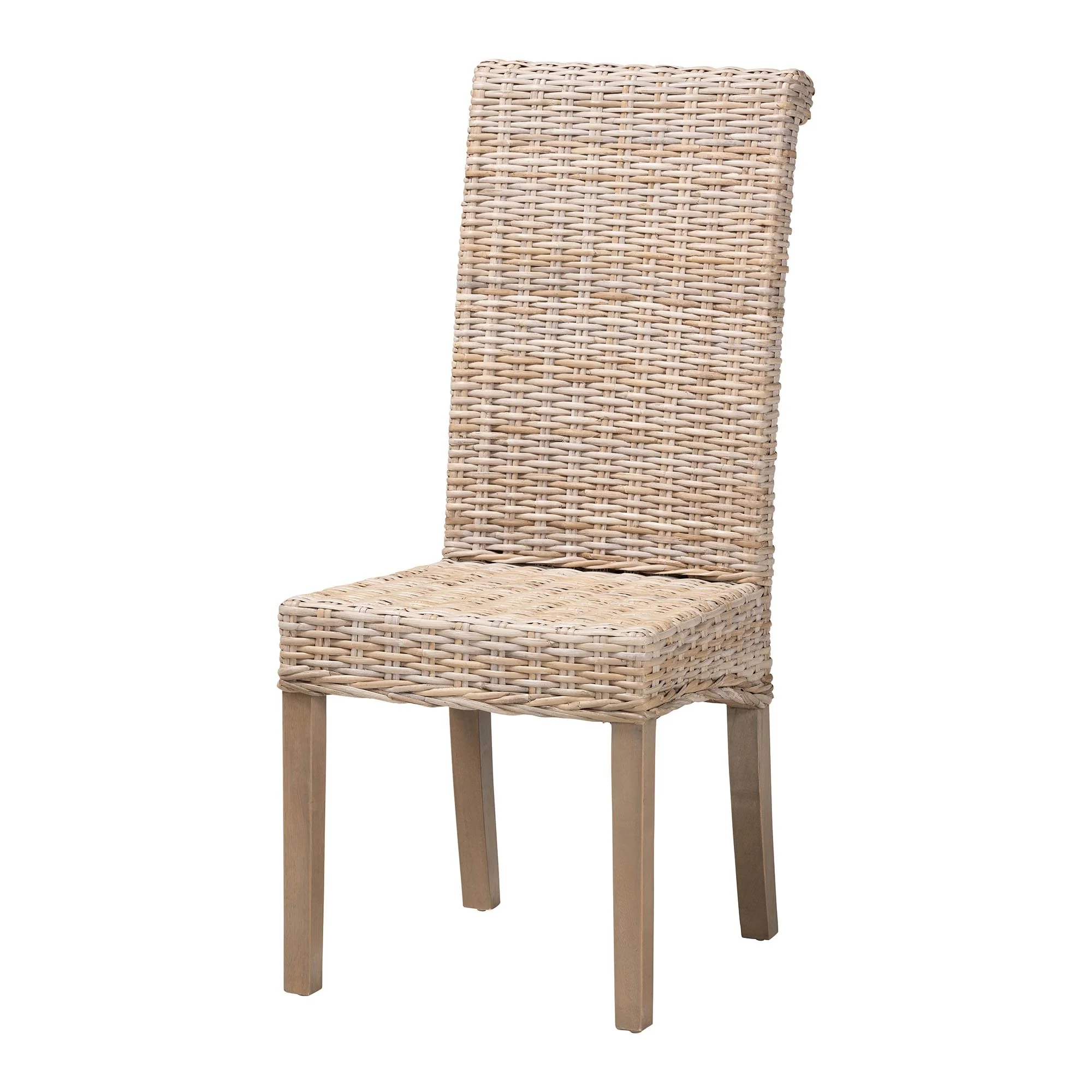 Baxton Studio bali & pari Santiago Bohemian Grey Natural Kubu Rattan and Mango Wood Dining Chair - Image 2