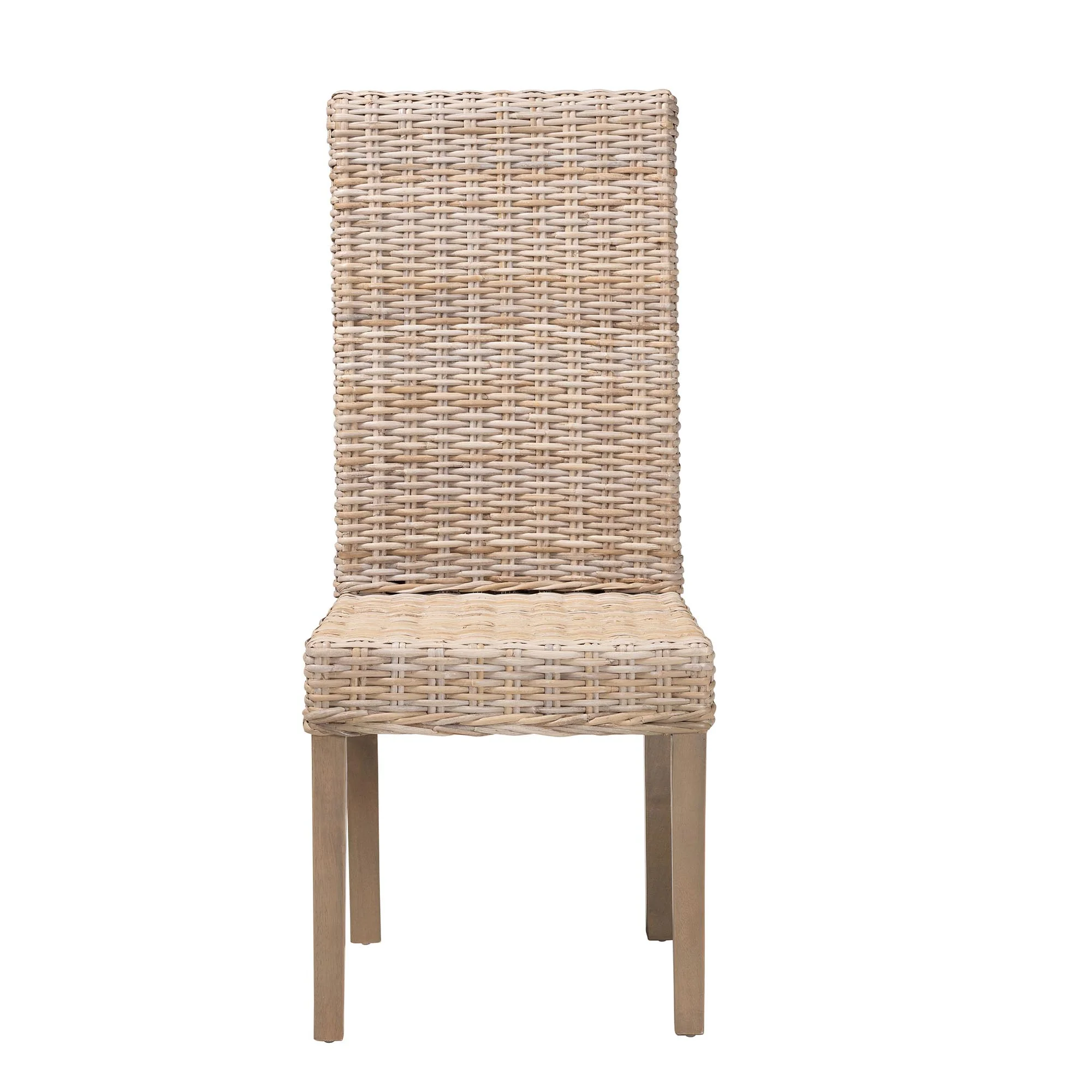 Baxton Studio bali & pari Santiago Bohemian Grey Natural Kubu Rattan and Mango Wood Dining Chair - Image 3