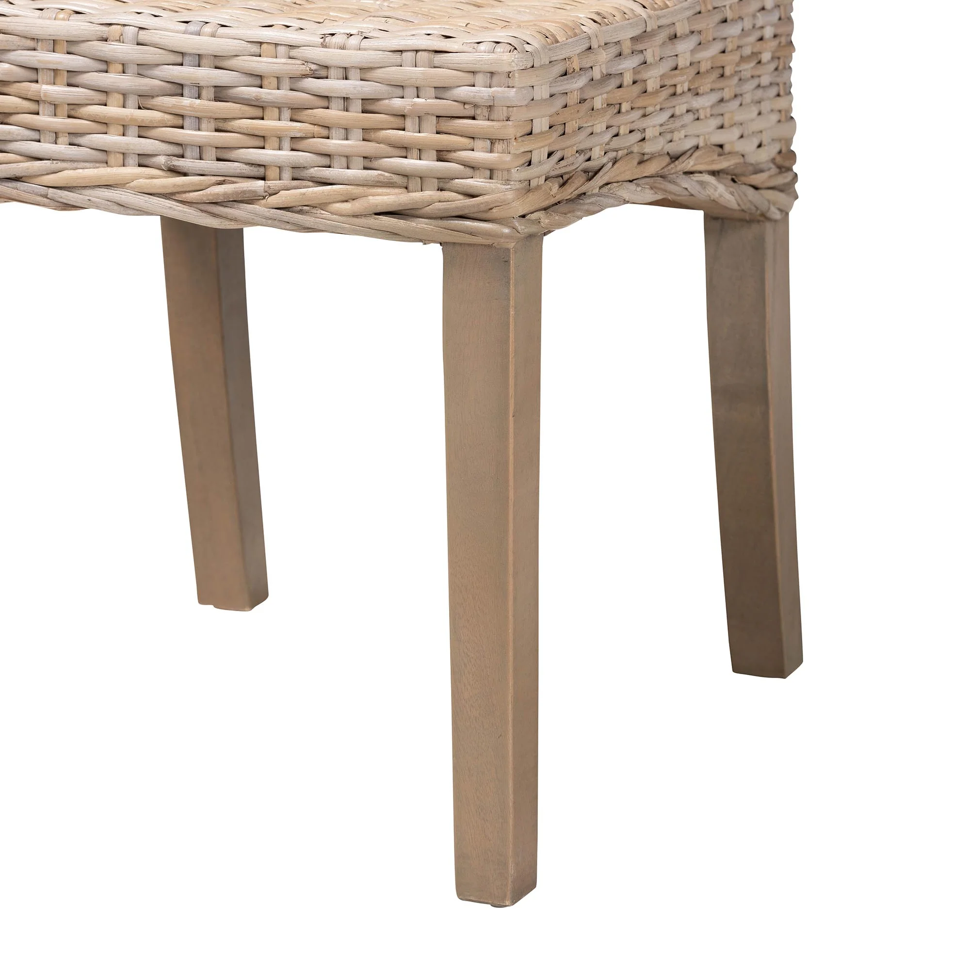 Baxton Studio bali & pari Santiago Bohemian Grey Natural Kubu Rattan and Mango Wood Dining Chair - Image 7