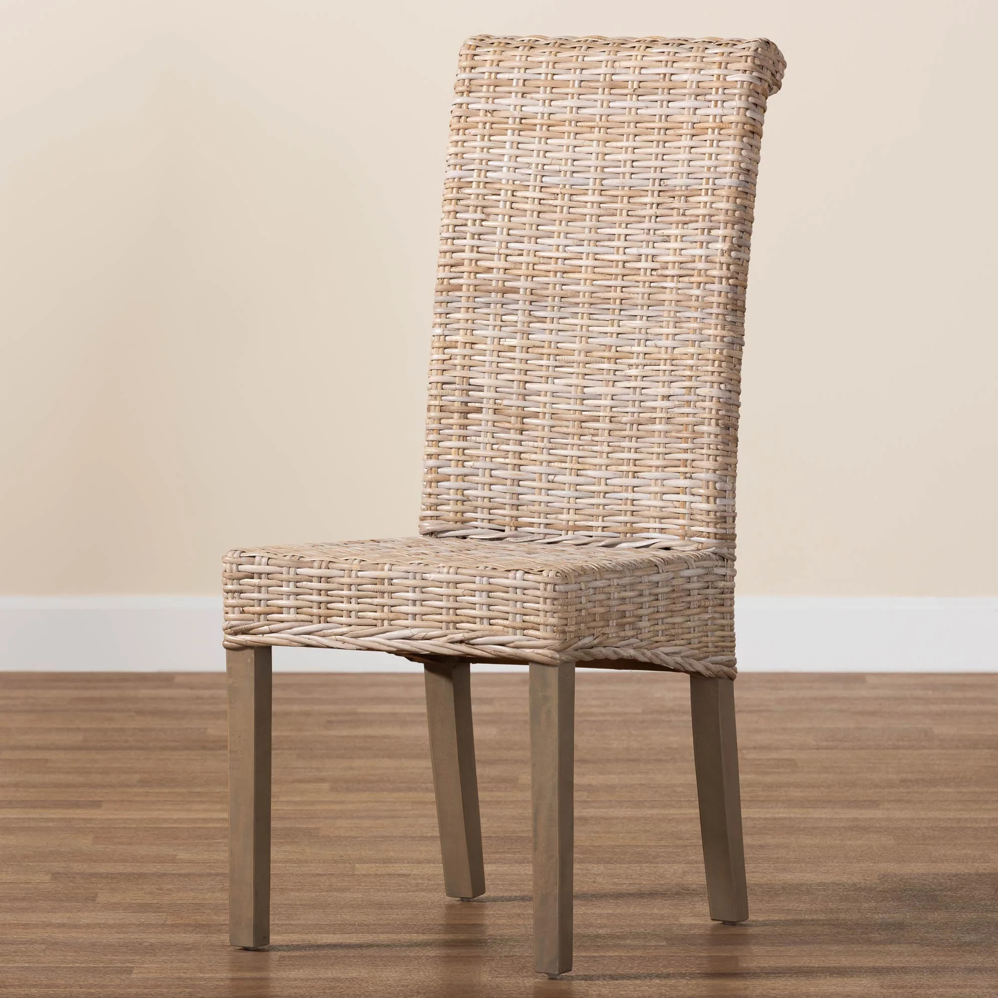 Baxton Studio bali & pari Santiago Bohemian Grey Natural Kubu Rattan and Mango Wood Dining Chair - Image 9