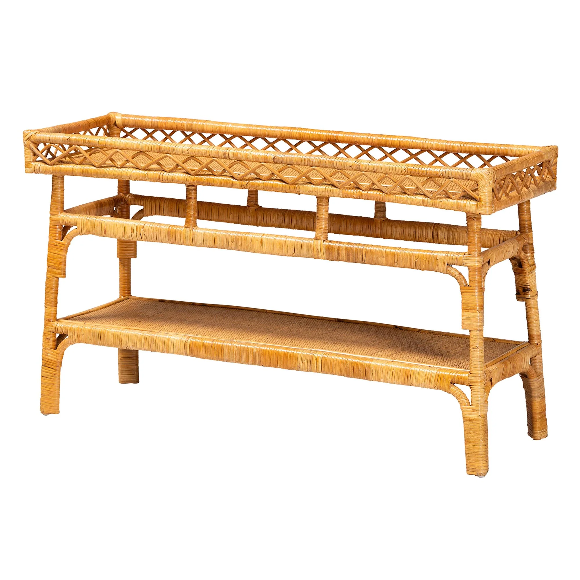 Baxton Studio bali & pari Savitri Modern Bohemian Natural Rattan 2-Tier Console Table - Image 2
