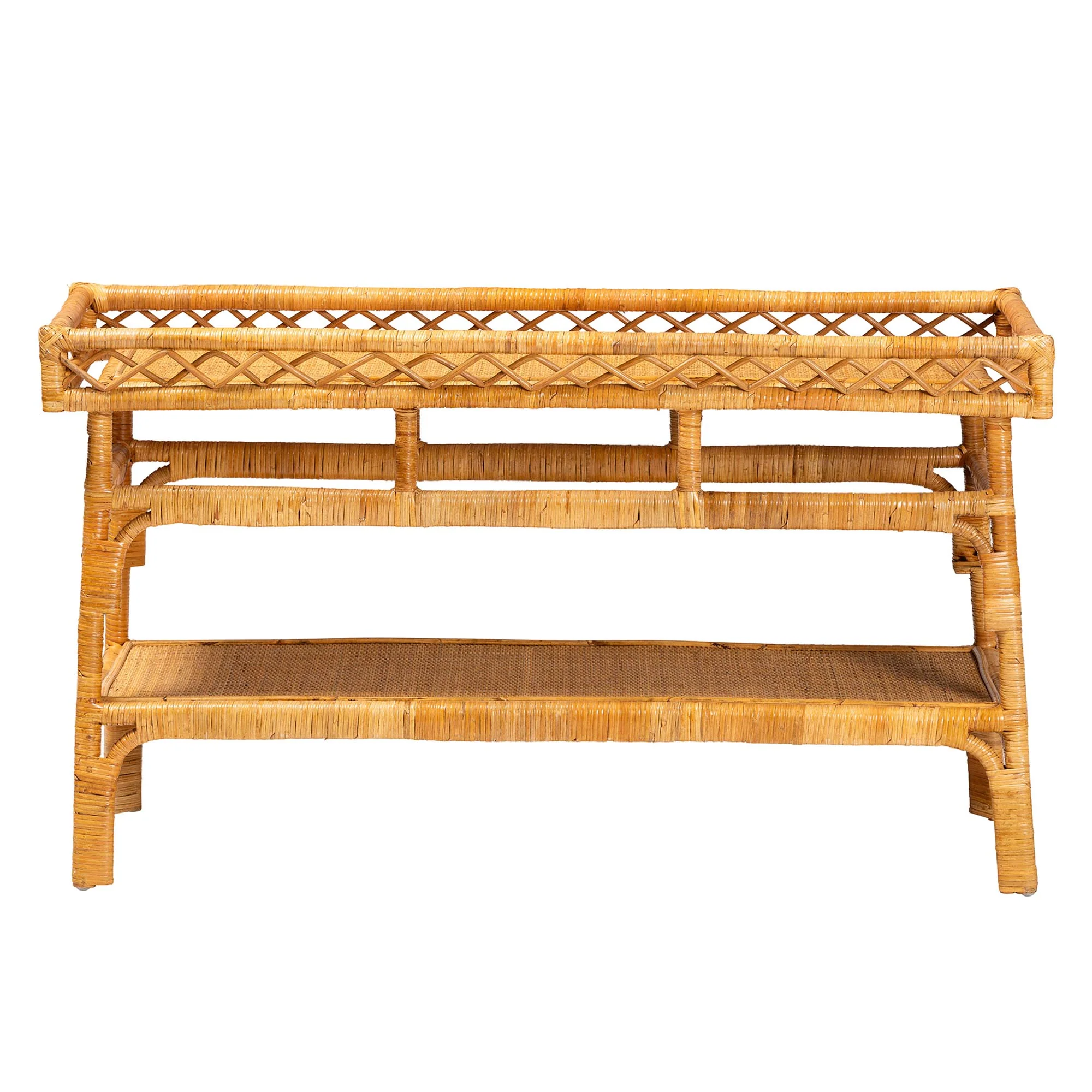 Baxton Studio bali & pari Savitri Modern Bohemian Natural Rattan 2-Tier Console Table - Image 3