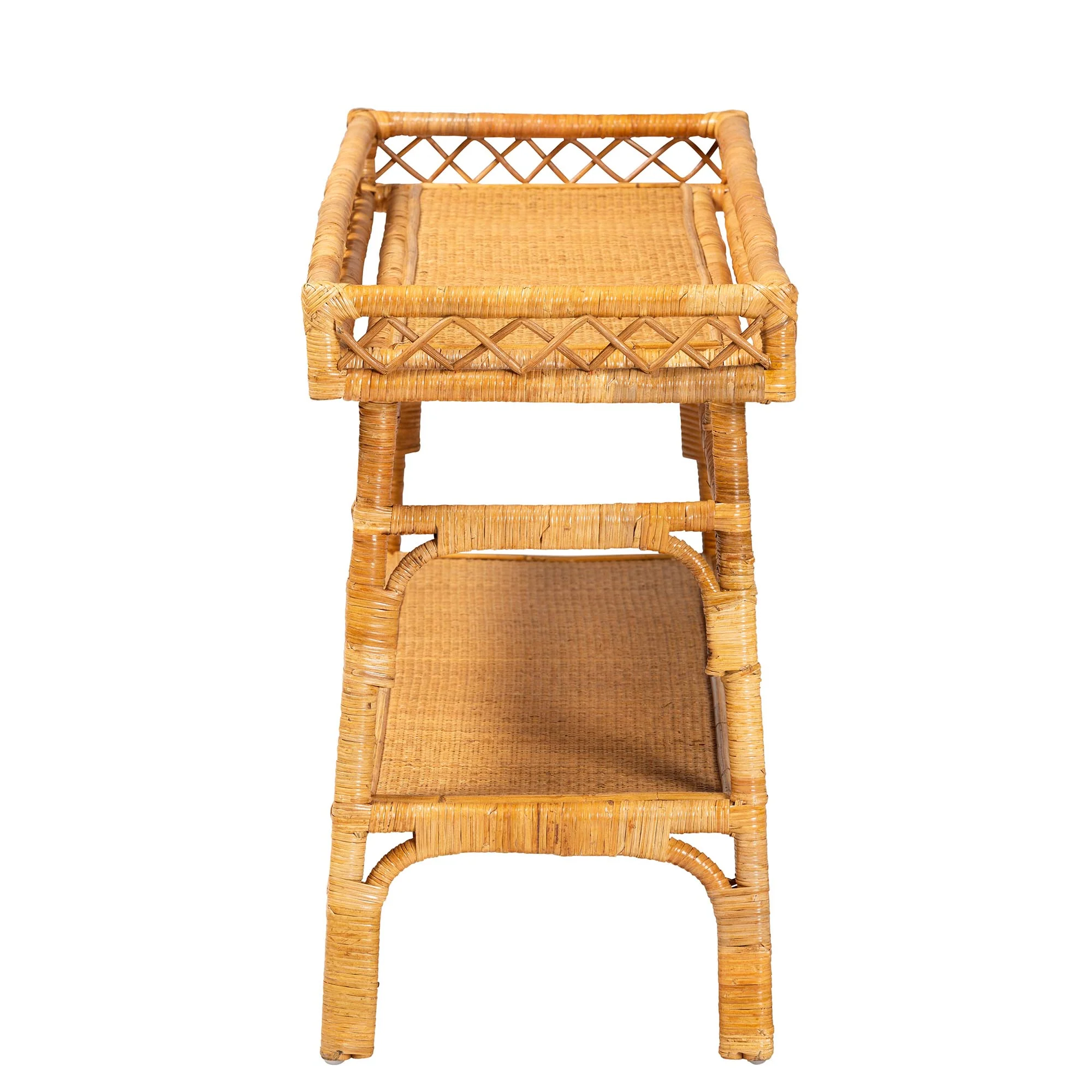Baxton Studio bali & pari Savitri Modern Bohemian Natural Rattan 2-Tier Console Table - Image 4