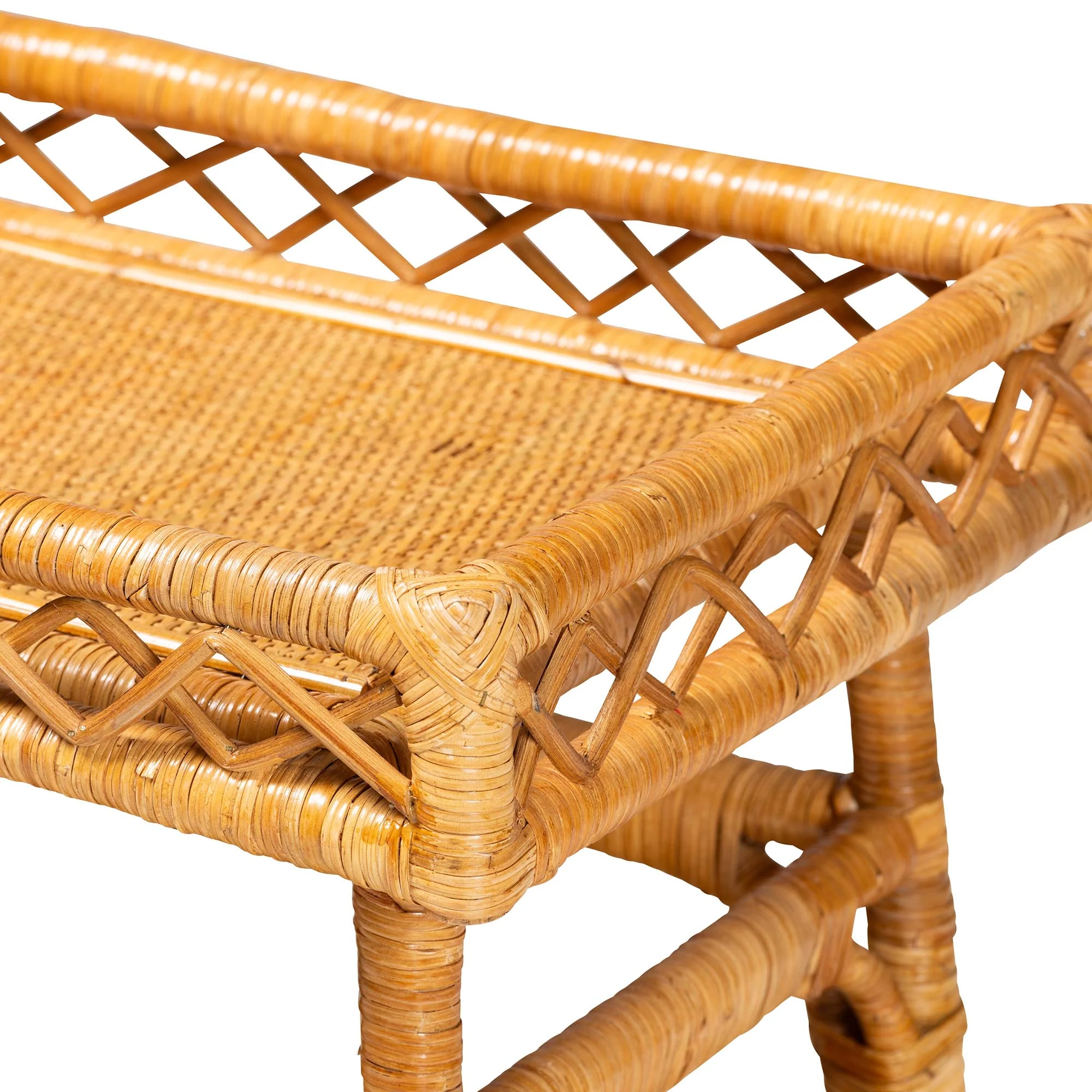 Baxton Studio bali & pari Savitri Modern Bohemian Natural Rattan 2-Tier Console Table - Image 5