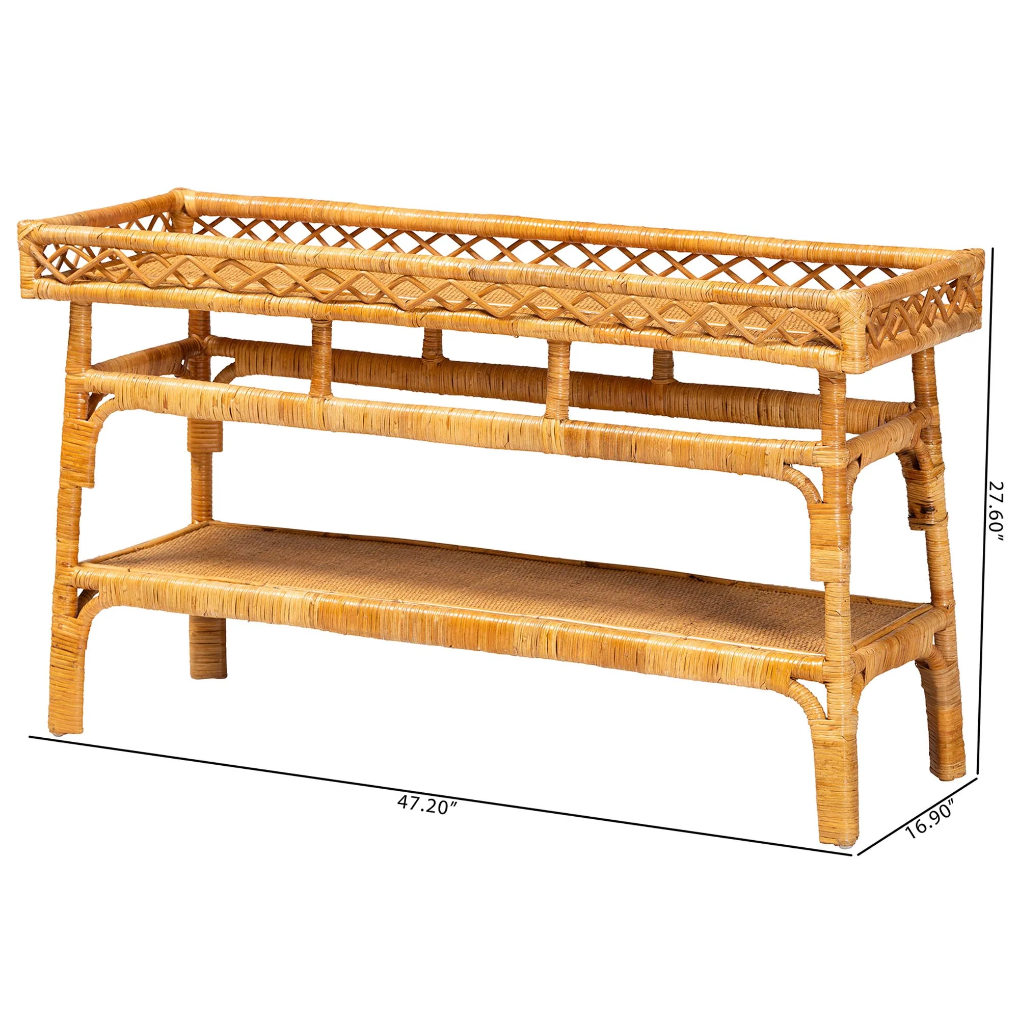 Baxton Studio bali & pari Savitri Modern Bohemian Natural Rattan 2-Tier Console Table - Image 8