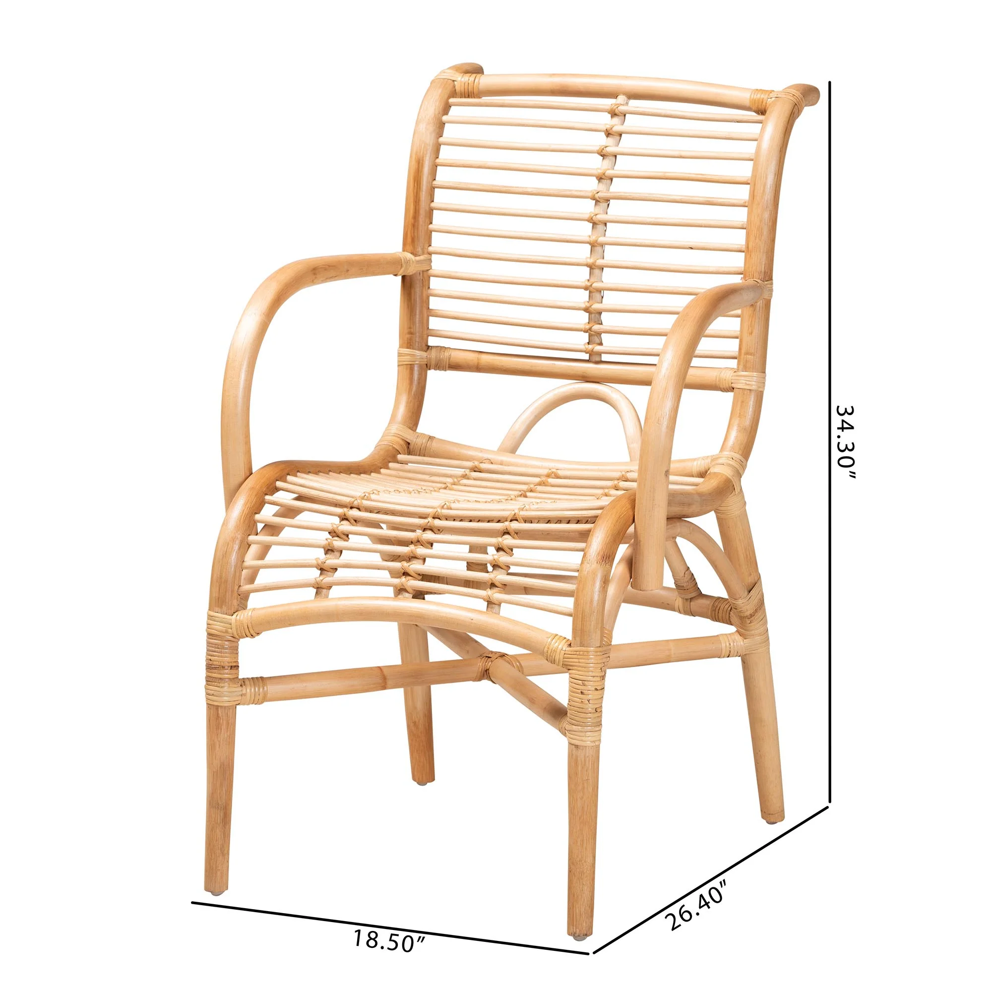 Baxton Studio bali & pari Seminyak Modern Bohemian Natural Rattan Lounge Chair - Image 3