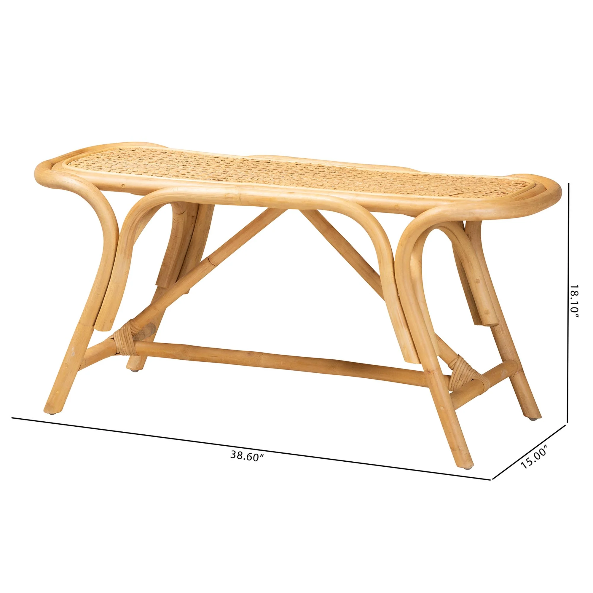 Baxton Studio bali & pari Septa Modern Bohemian Natural Brown Rattan Accent Bench - Image 2