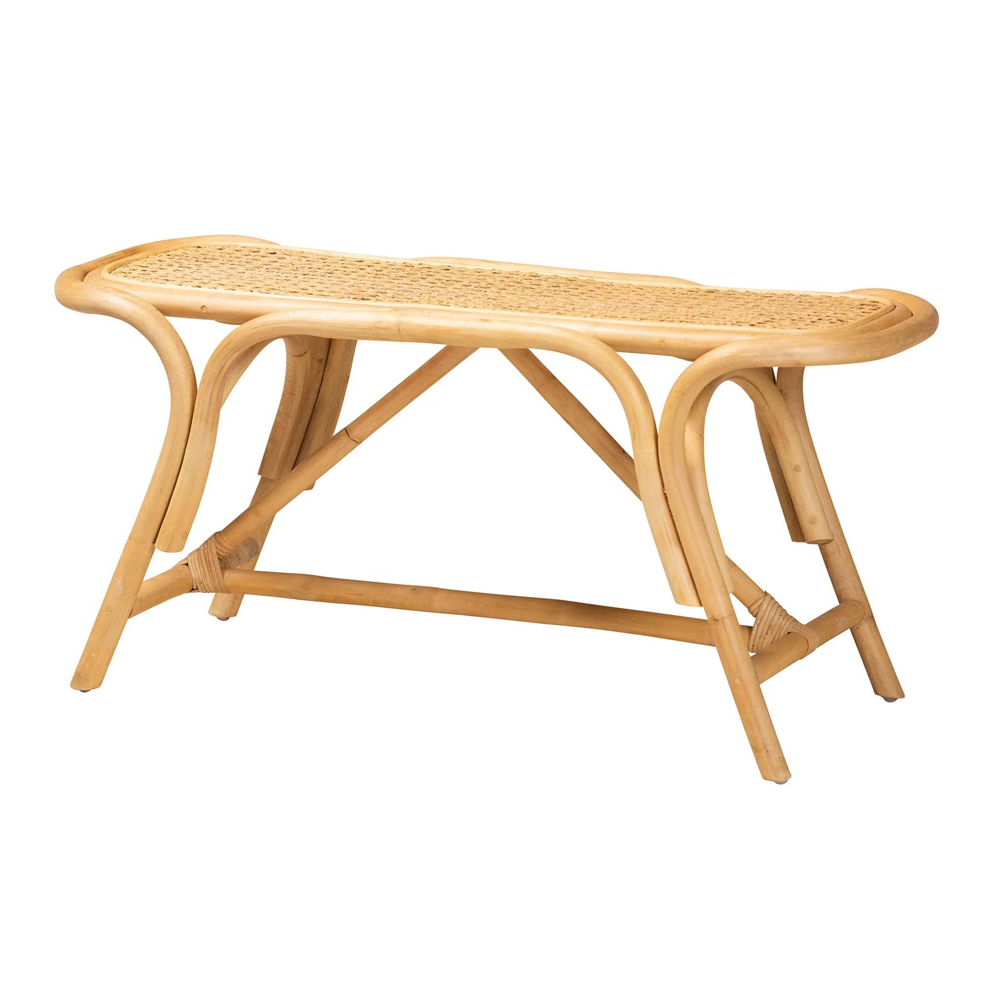Baxton Studio bali & pari Septa Modern Bohemian Natural Brown Rattan Accent Bench - Image 3