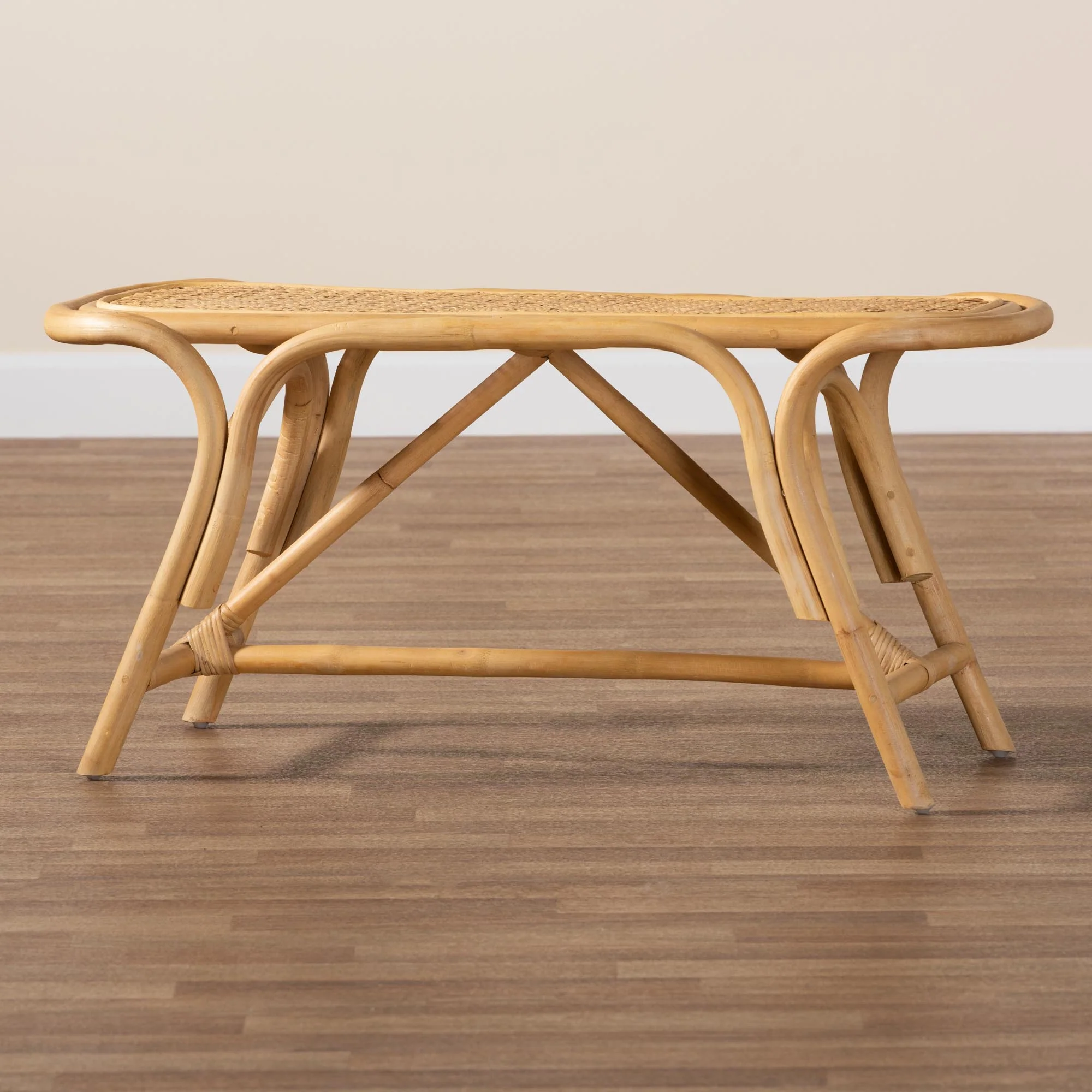 Baxton Studio bali & pari Septa Modern Bohemian Natural Brown Rattan Accent Bench - Image 8