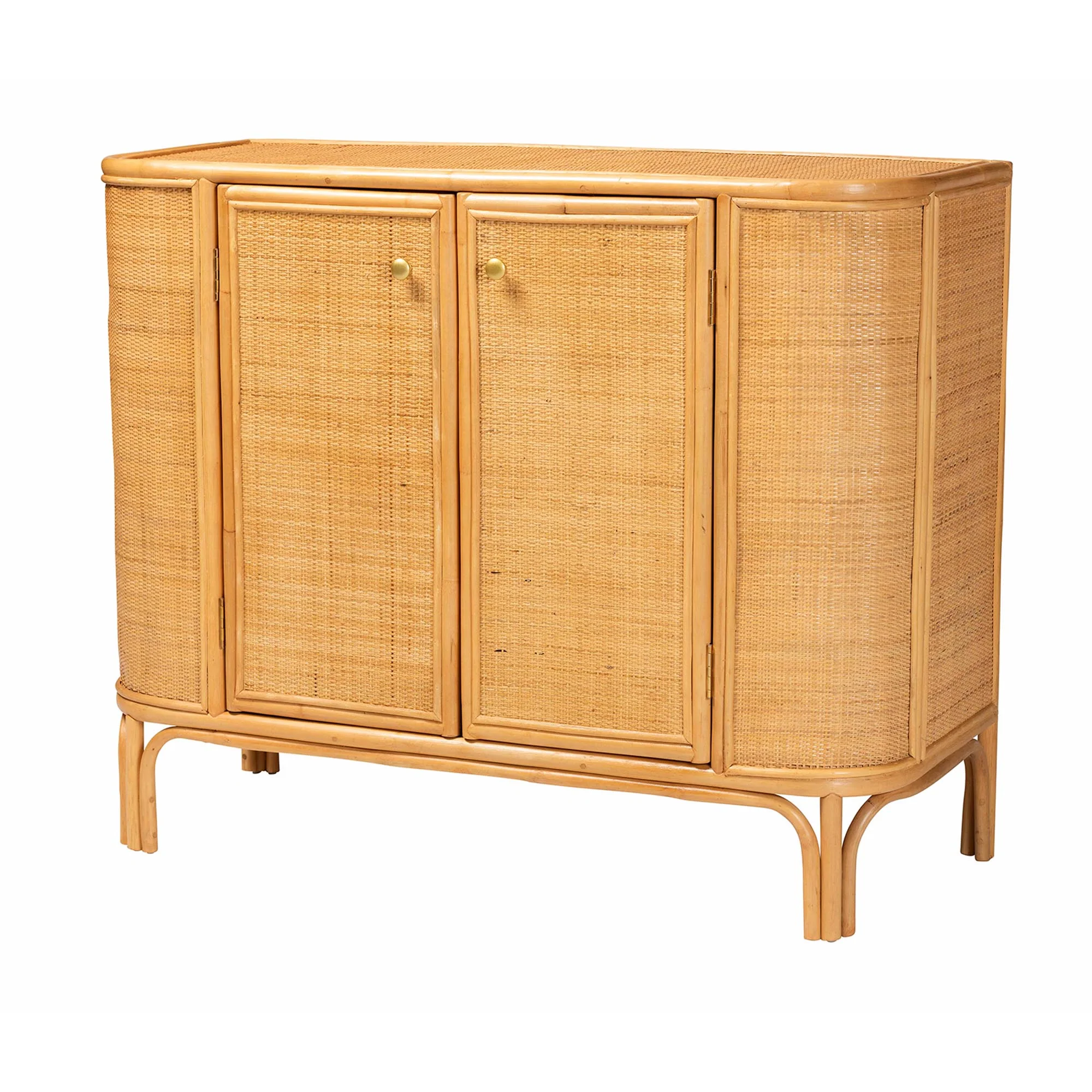 Baxton Studio bali & pari Serissa Modern Bohemian Natural Brown Rattan 2-Door Storage Cabinet - Image 2
