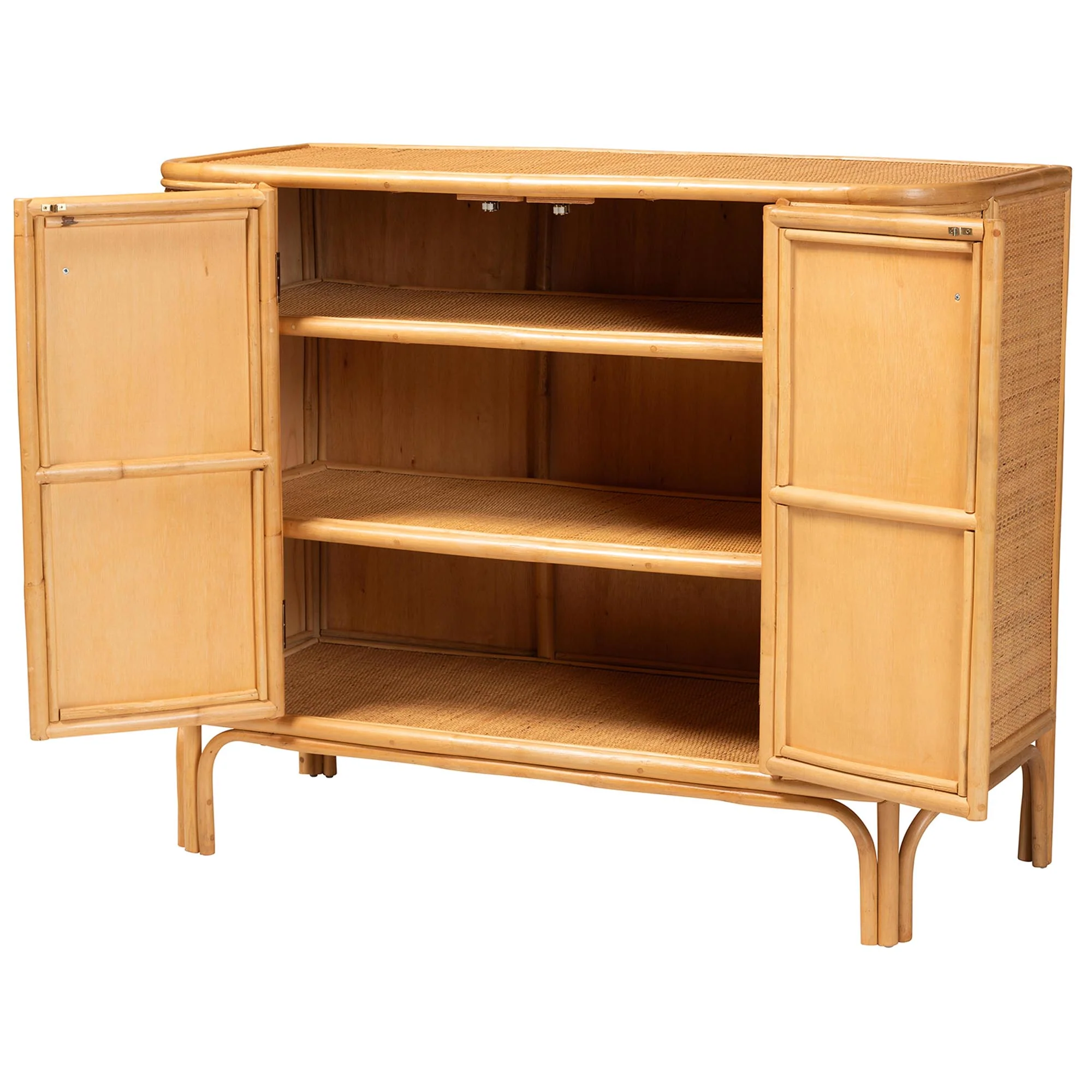 Baxton Studio bali & pari Serissa Modern Bohemian Natural Brown Rattan 2-Door Storage Cabinet - Image 3