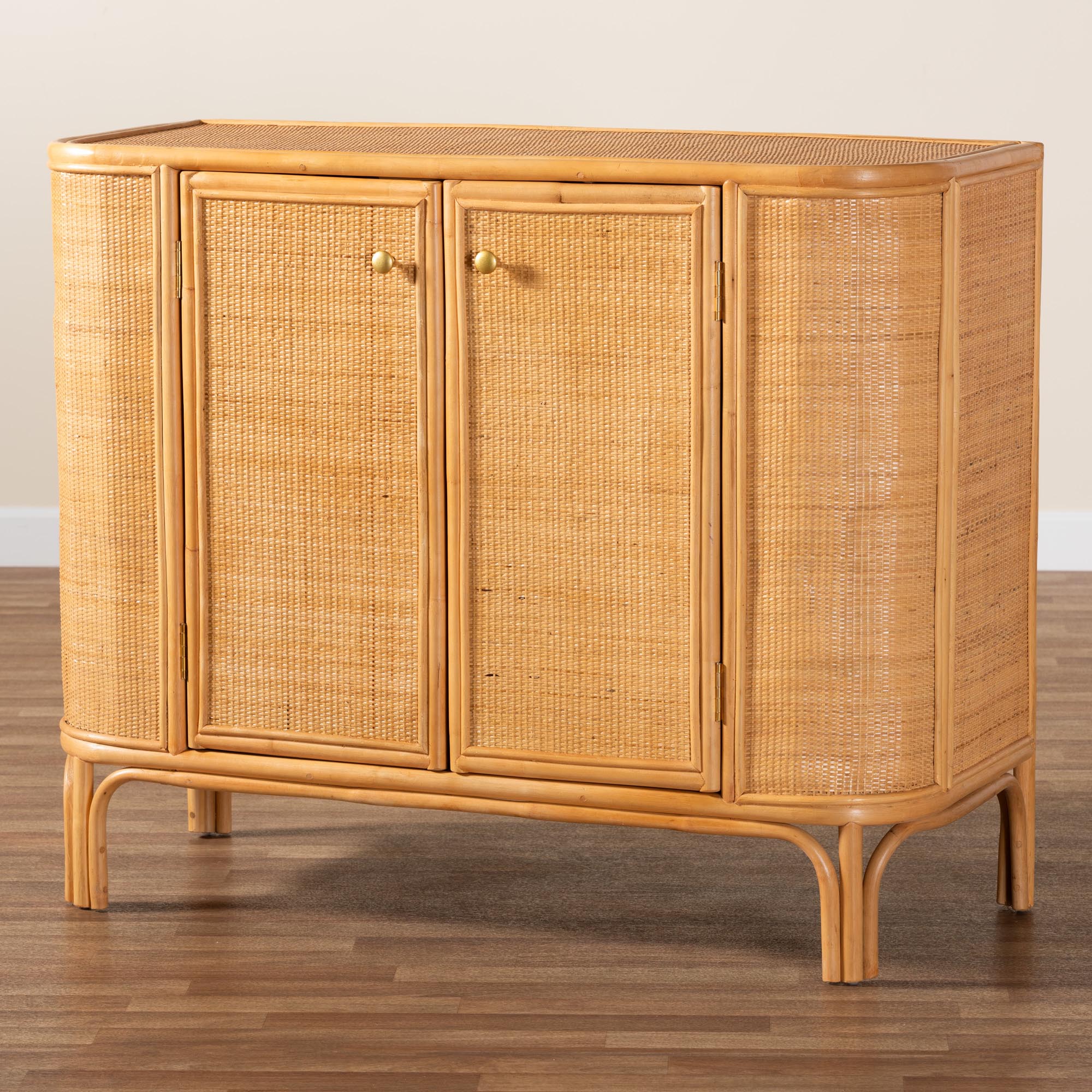 Baxton Studio bali & pari Serissa Modern Bohemian Natural Brown Rattan 2-Door Storage Cabinet - Image 9