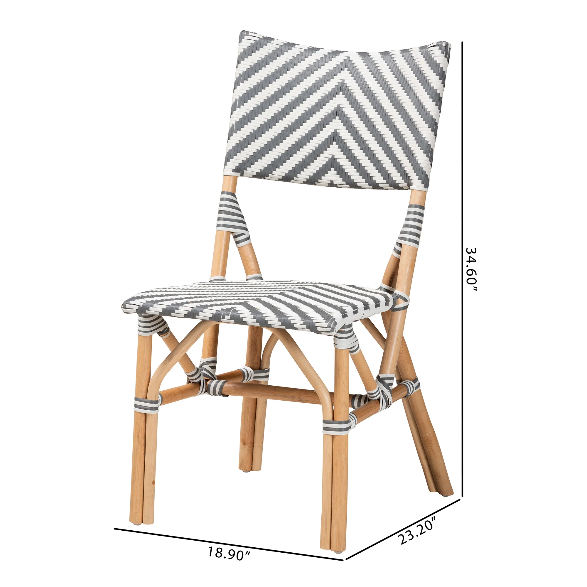 Baxton Studio bali & pari Shai Modern French Grey and White Weaving and Natural Rattan Bistro Chair - Image 10