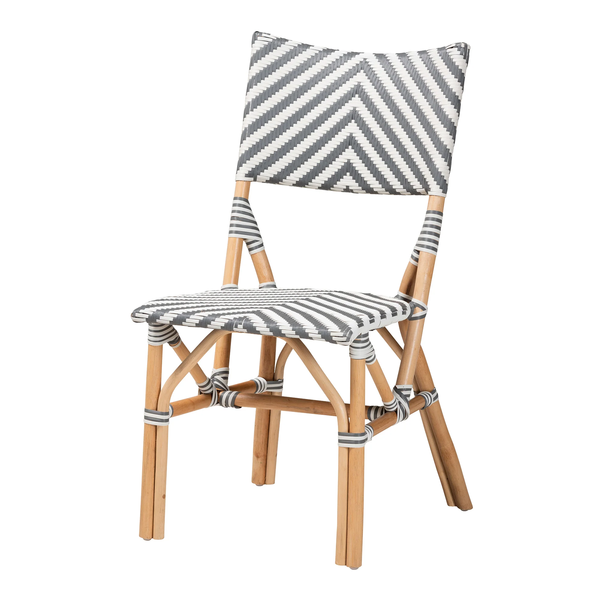 Baxton Studio bali & pari Shai Modern French Grey and White Weaving and Natural Rattan Bistro Chair - Image 2