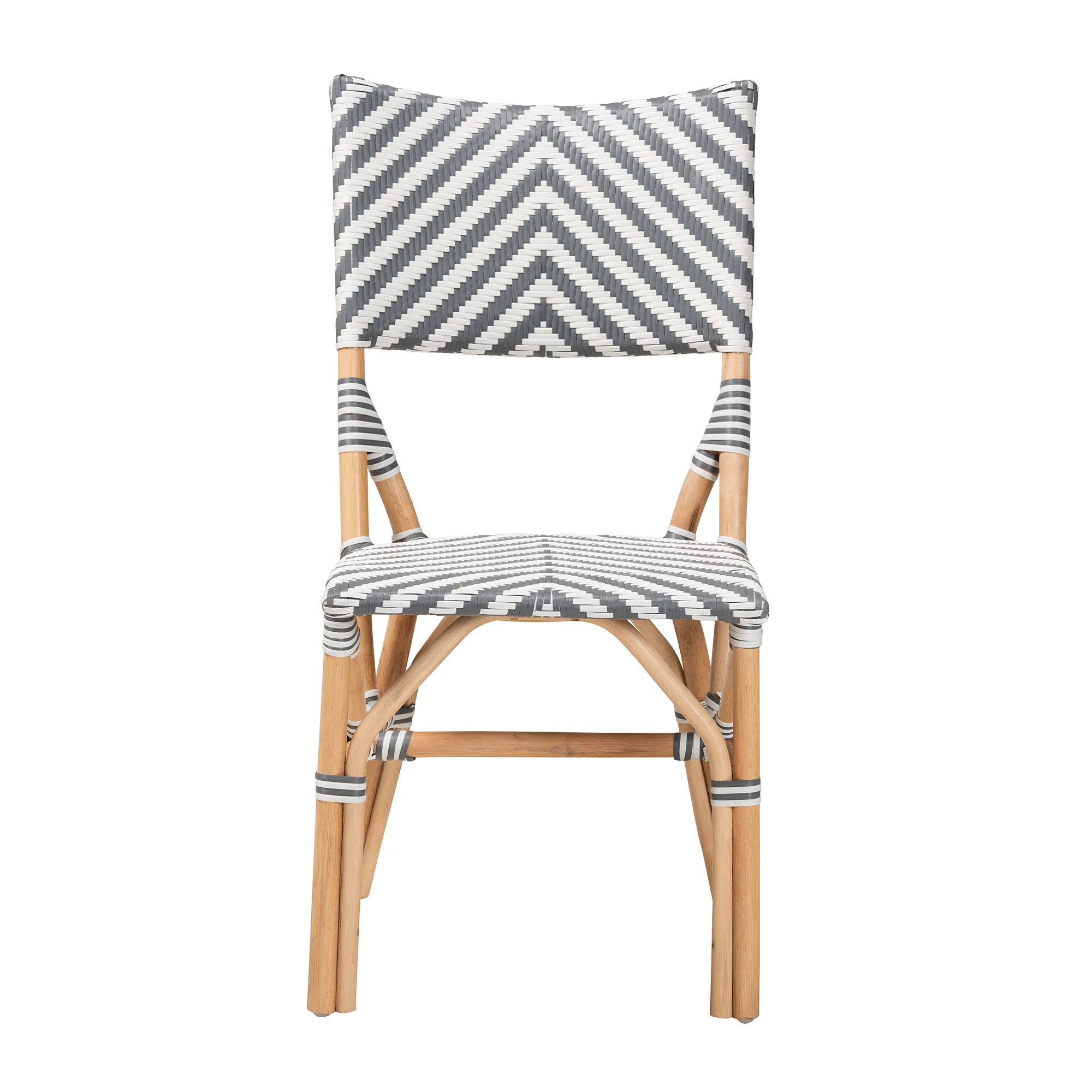 Baxton Studio bali & pari Shai Modern French Grey and White Weaving and Natural Rattan Bistro Chair - Image 3