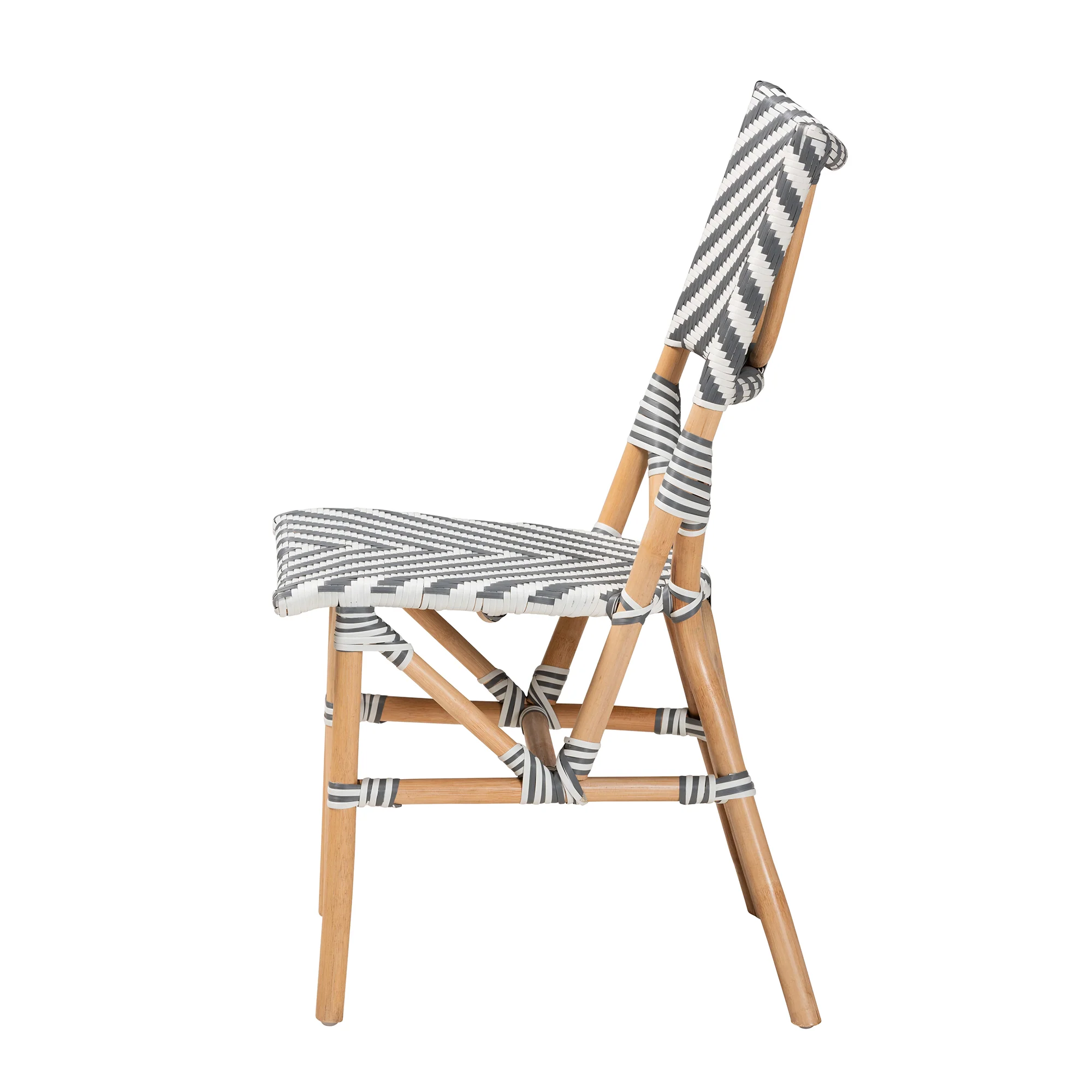 Baxton Studio bali & pari Shai Modern French Grey and White Weaving and Natural Rattan Bistro Chair - Image 4