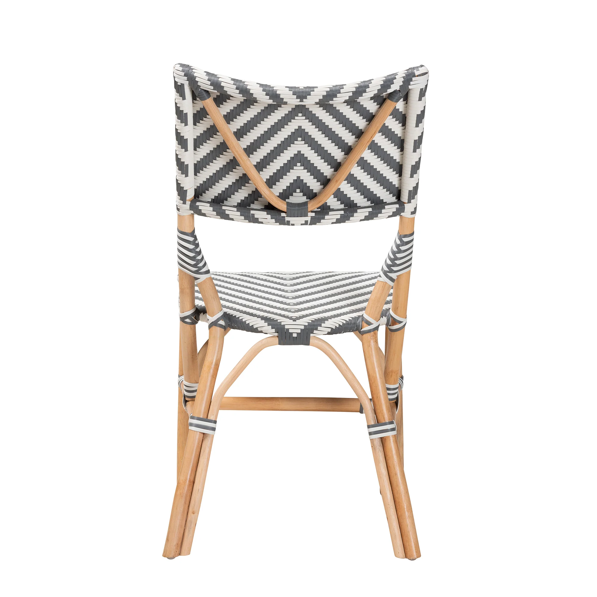 Baxton Studio bali & pari Shai Modern French Grey and White Weaving and Natural Rattan Bistro Chair - Image 5