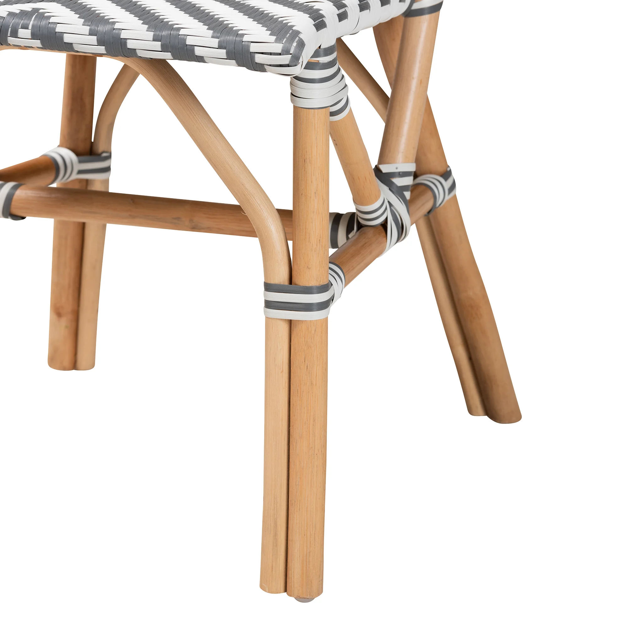 Baxton Studio bali & pari Shai Modern French Grey and White Weaving and Natural Rattan Bistro Chair - Image 7